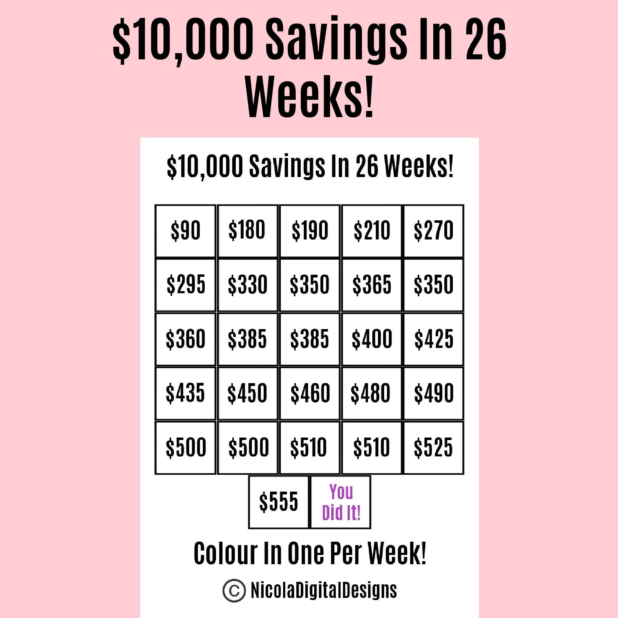 10 000 Money Saving Challenge Printable Save 10 000 In 26 Weeks Savings Tracker Savings Printable Planner Etsy