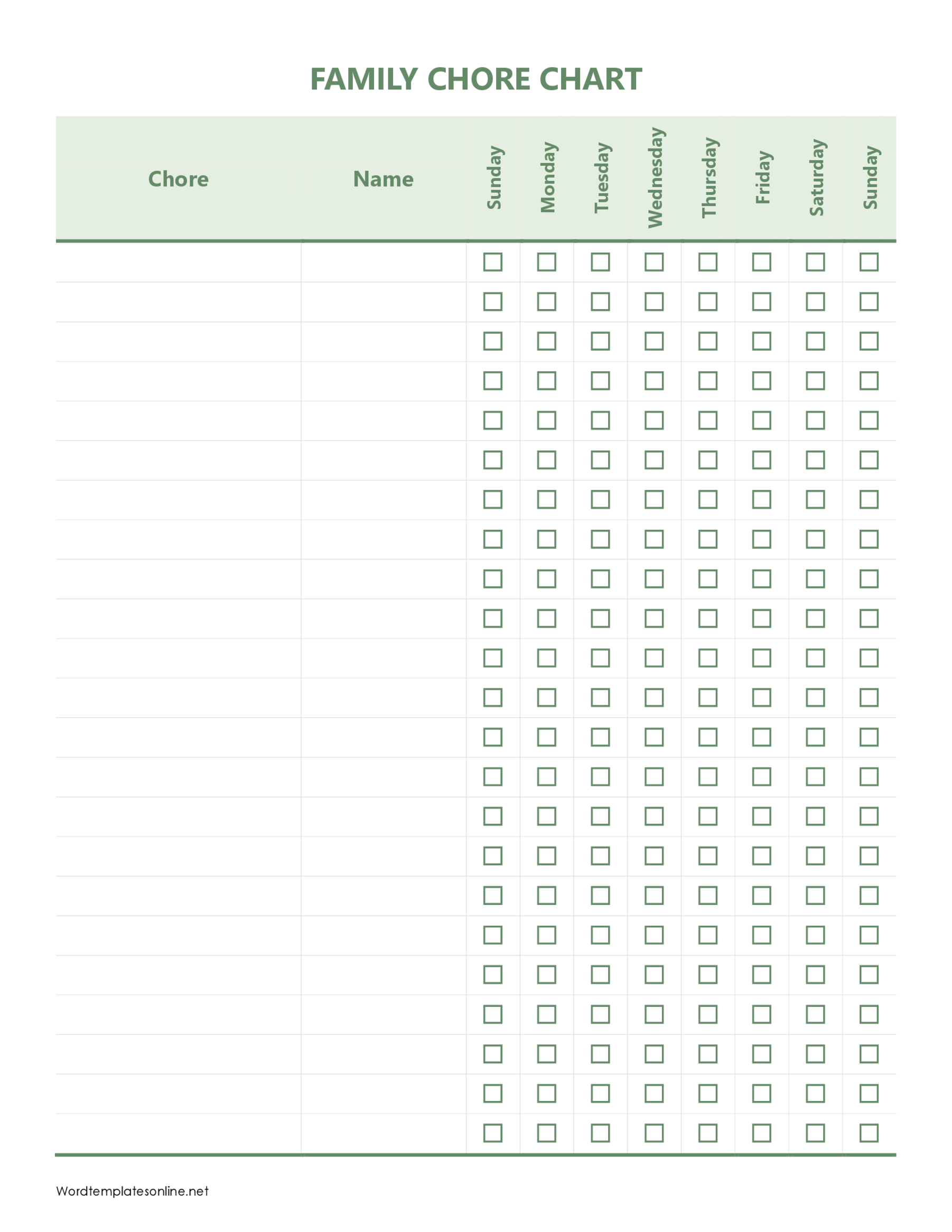free printable family chore chart