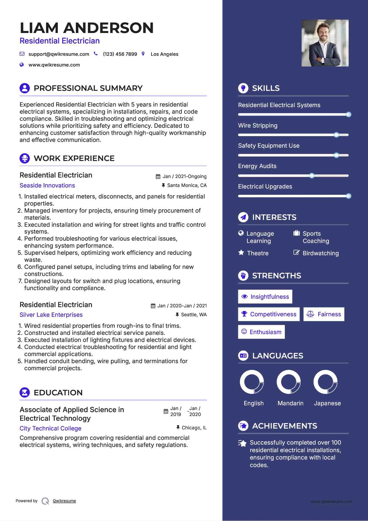 resume format for electrician