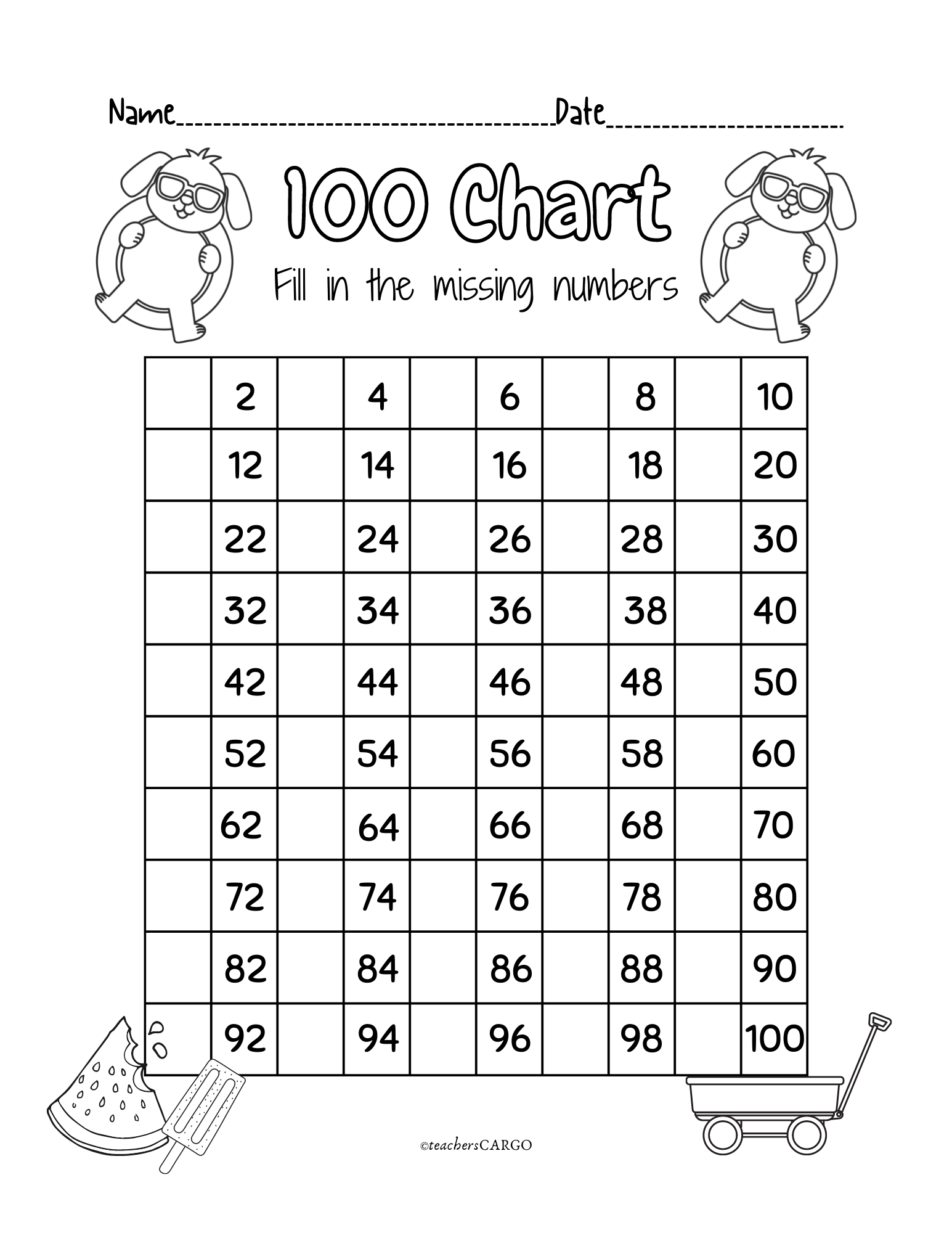 100 Chart Missing Number Fill In The Missing Numbers Worksheet Made By Teachers