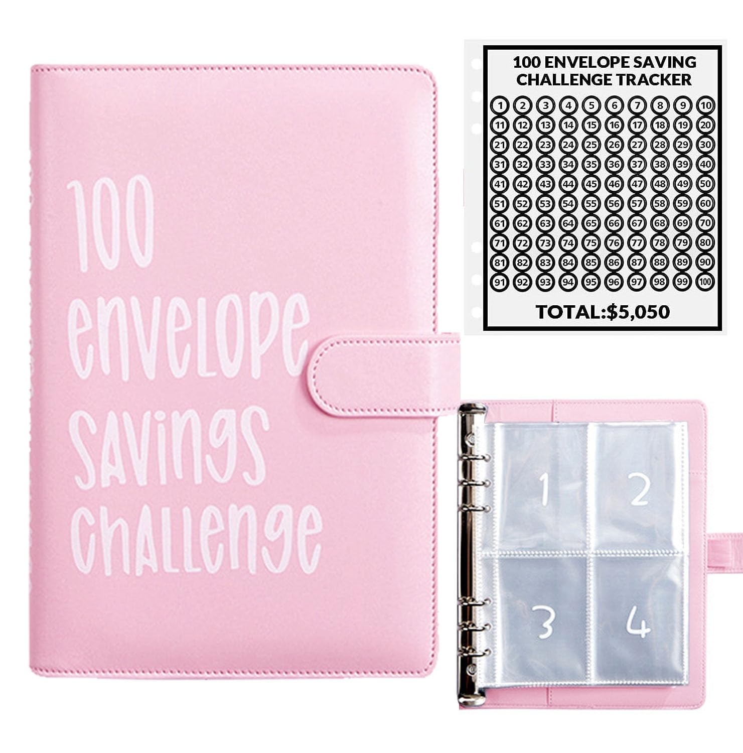 100 Envelope Money Saving Challenge Binder Save 5050 Budget Book Pink EBay