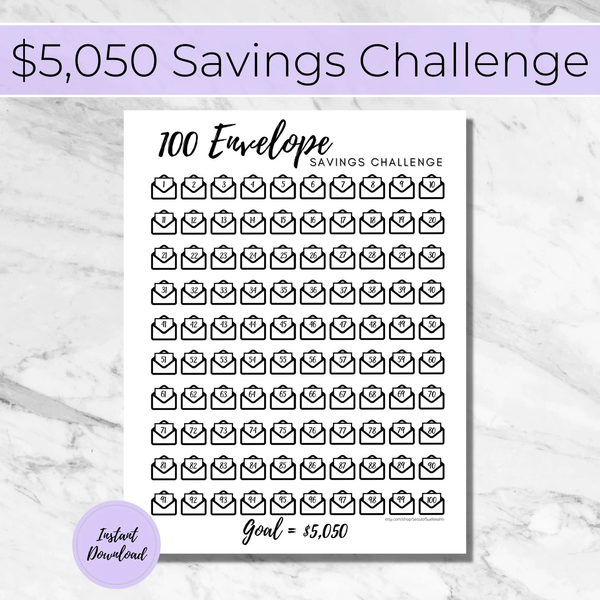 100 envelope savings challenge tracker