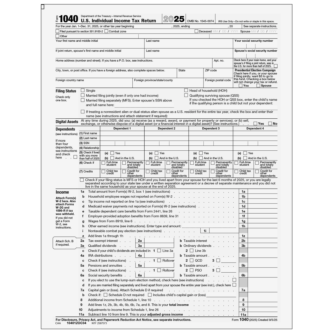 104012OC04 Form 1040 Official U S Individual Income Tax Return Page 1 2 Color Greatland