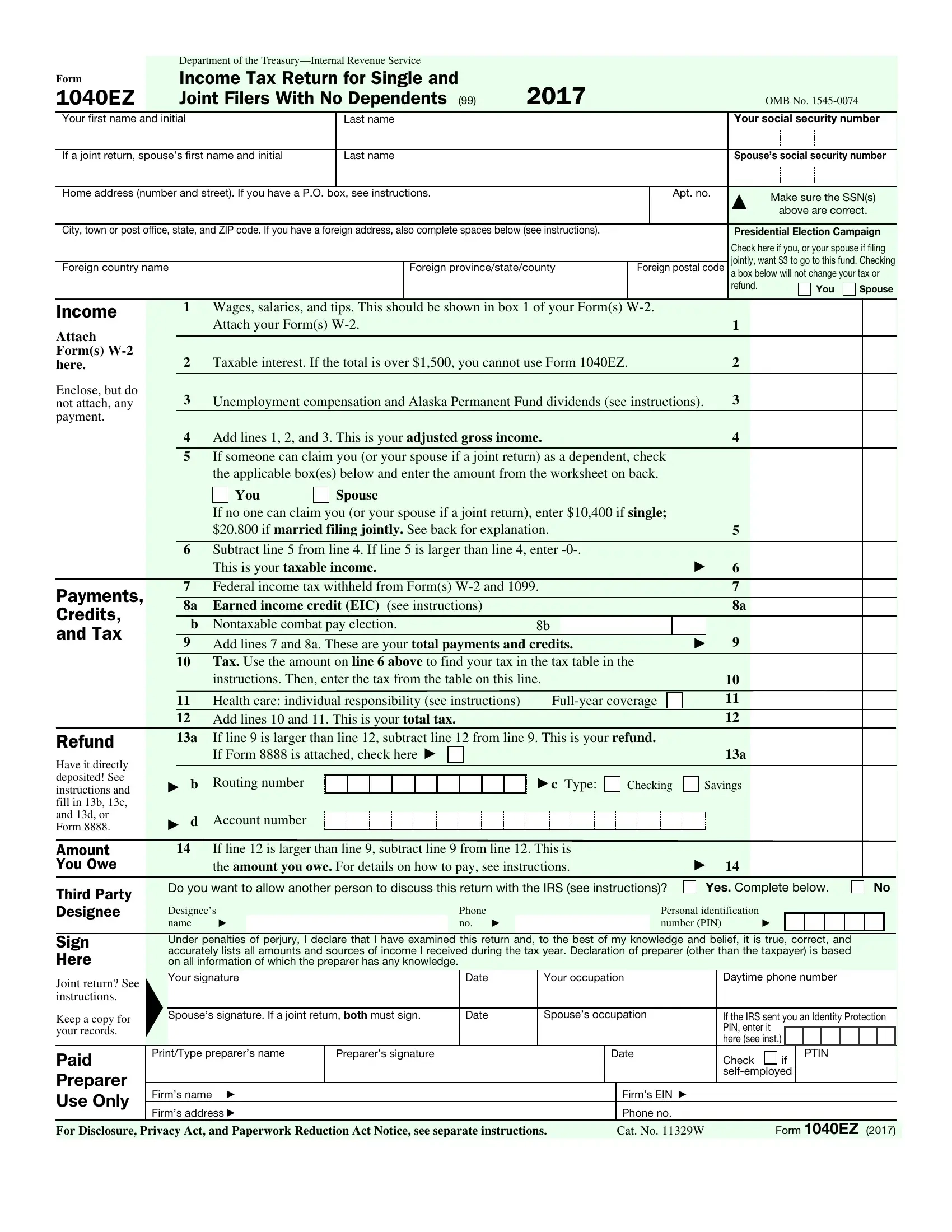 1040Ez Form Fill Out Printable PDF Forms Online