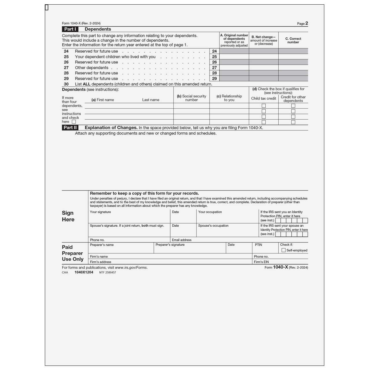 printable 1040x form