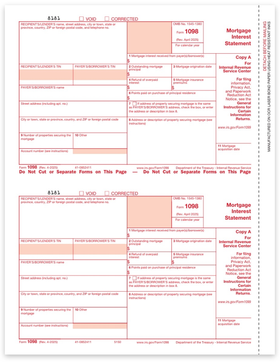 1098 Tax Forms For Mortgage Interest IRS Copy A DiscountTaxForms