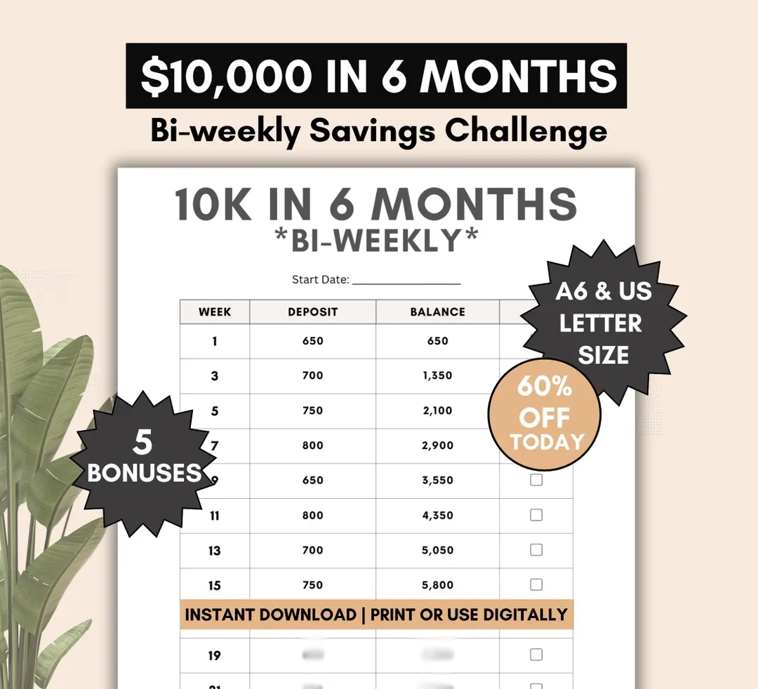 10k Bi weekly Savings Challenge Save 10000 In 6 Months Biweekly Worksheet Money Saving Tracker Print Or Use Digitally Pdf Download Etsy