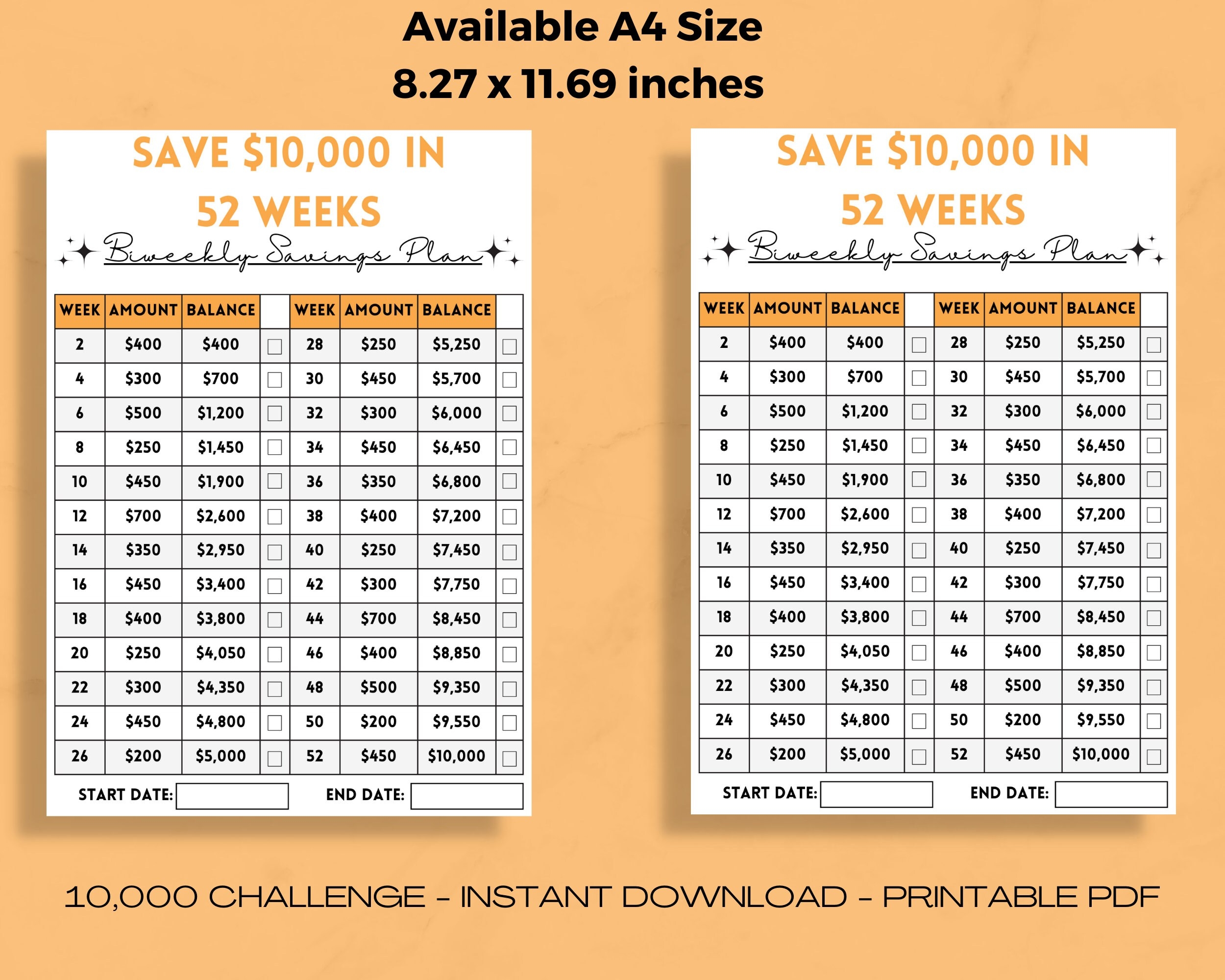 10k Biweekly Savings Plan 52 Week Saving Challenge 52 Week Savings Tracker 10000 Saving Challenge Paycheck Budget Biweekly Budget Etsy