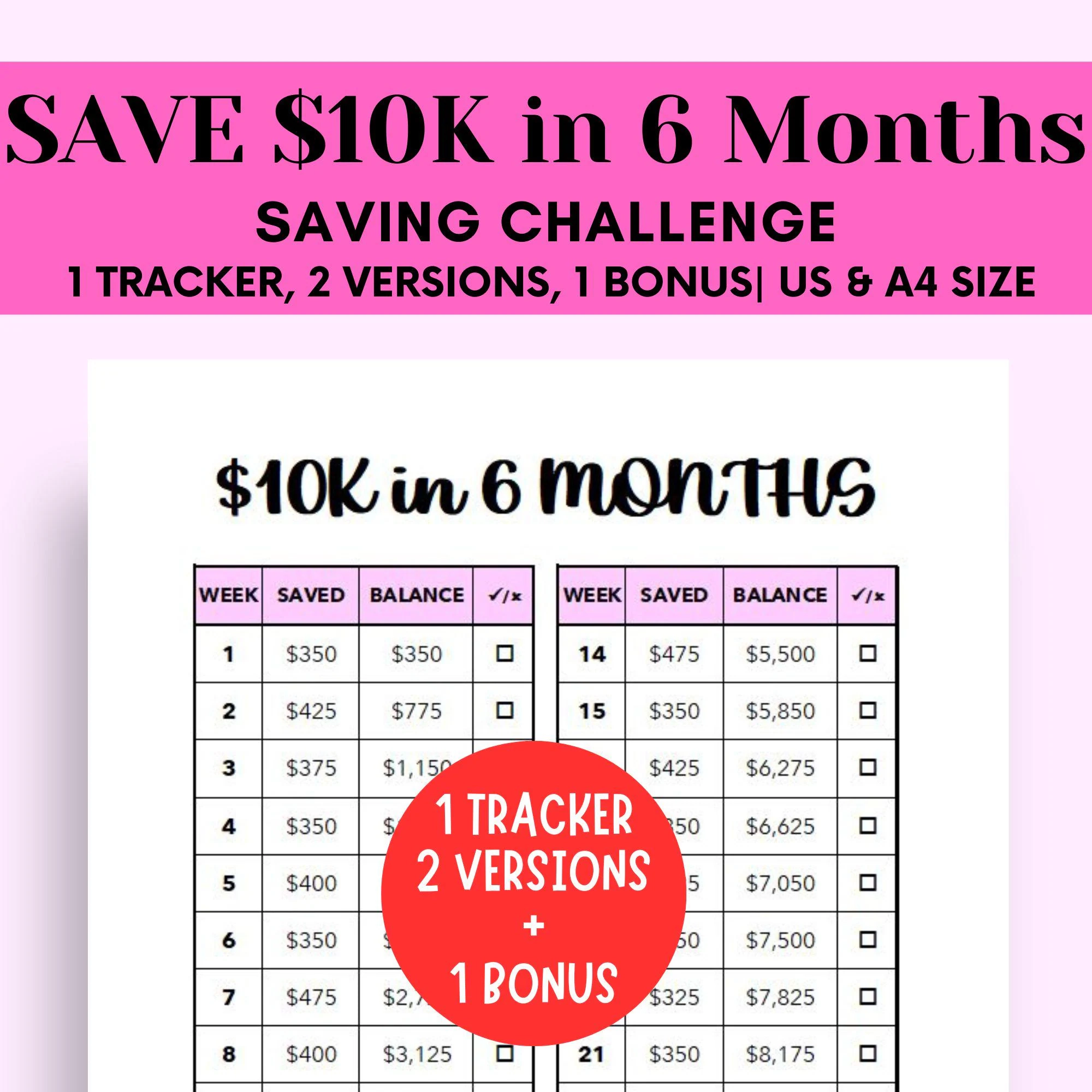 10K Savings Challenge 6 month Tracker Printable PDF Etsy