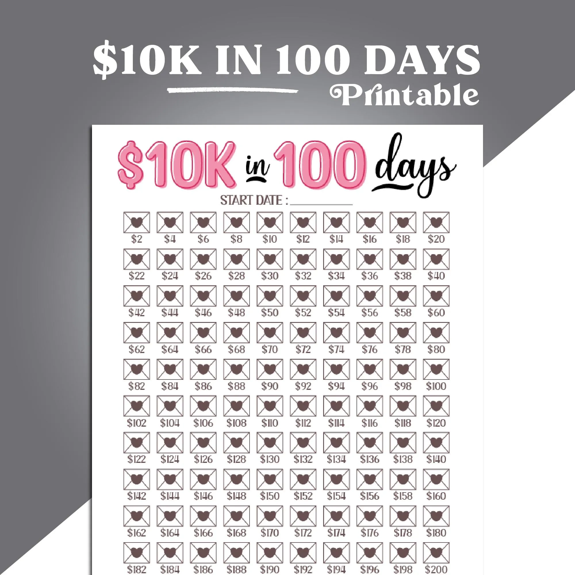 10K Savings Challenge Printable Saving Tracker Template Money Saving Challenge Worksheet 10000 Savings Challenge 10k In 100 Days Etsy
