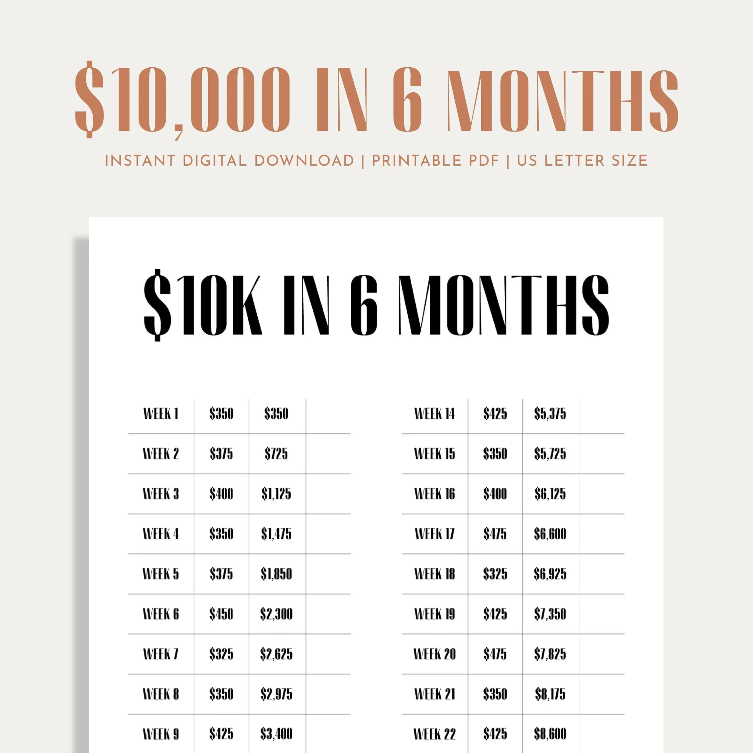 10K Savings Challenge Savings Tracker Money Challenge 26 Weeks 6 Months Digital Download PDF Printable Etsy