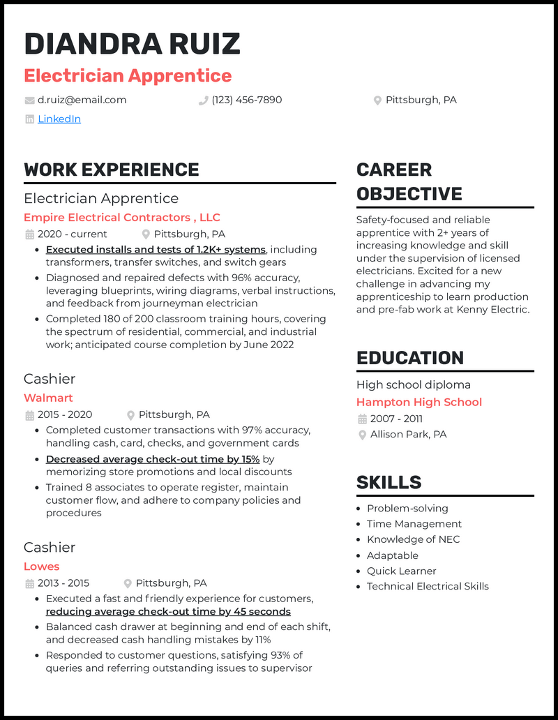 12 Electrician Resume Examples Templates 