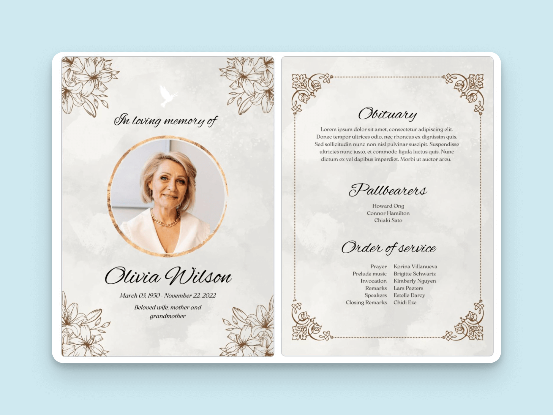 examples of funeral programmes