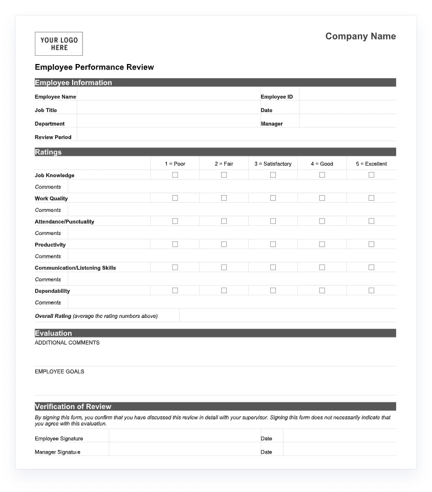 free employee evaluation forms printable