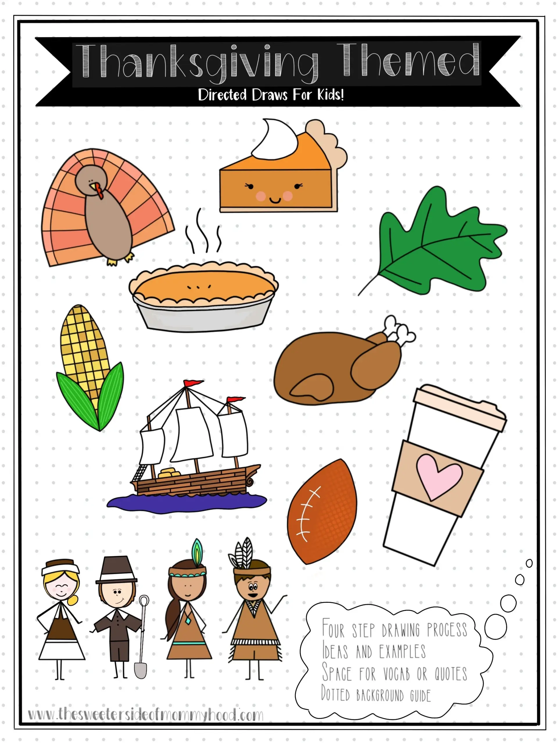 13 Adorable Thanksgiving Drawing Guides How To Draw Directed Drawing Etsy