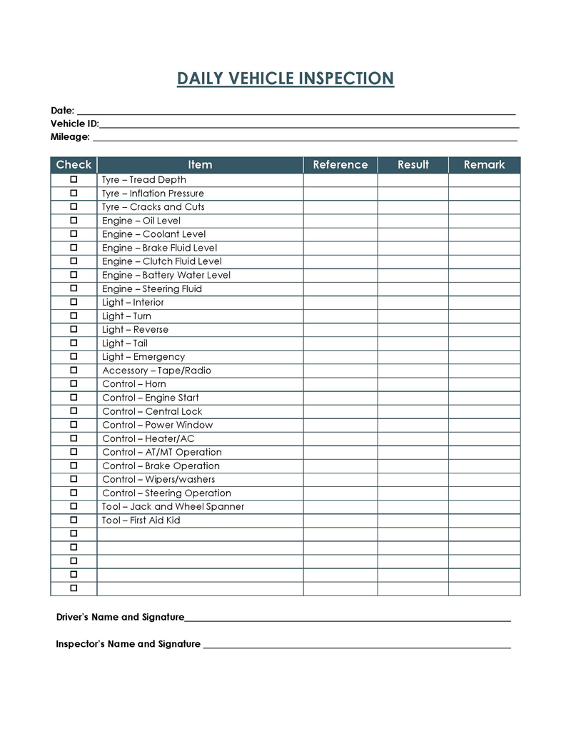 free printable vehicle inspection form