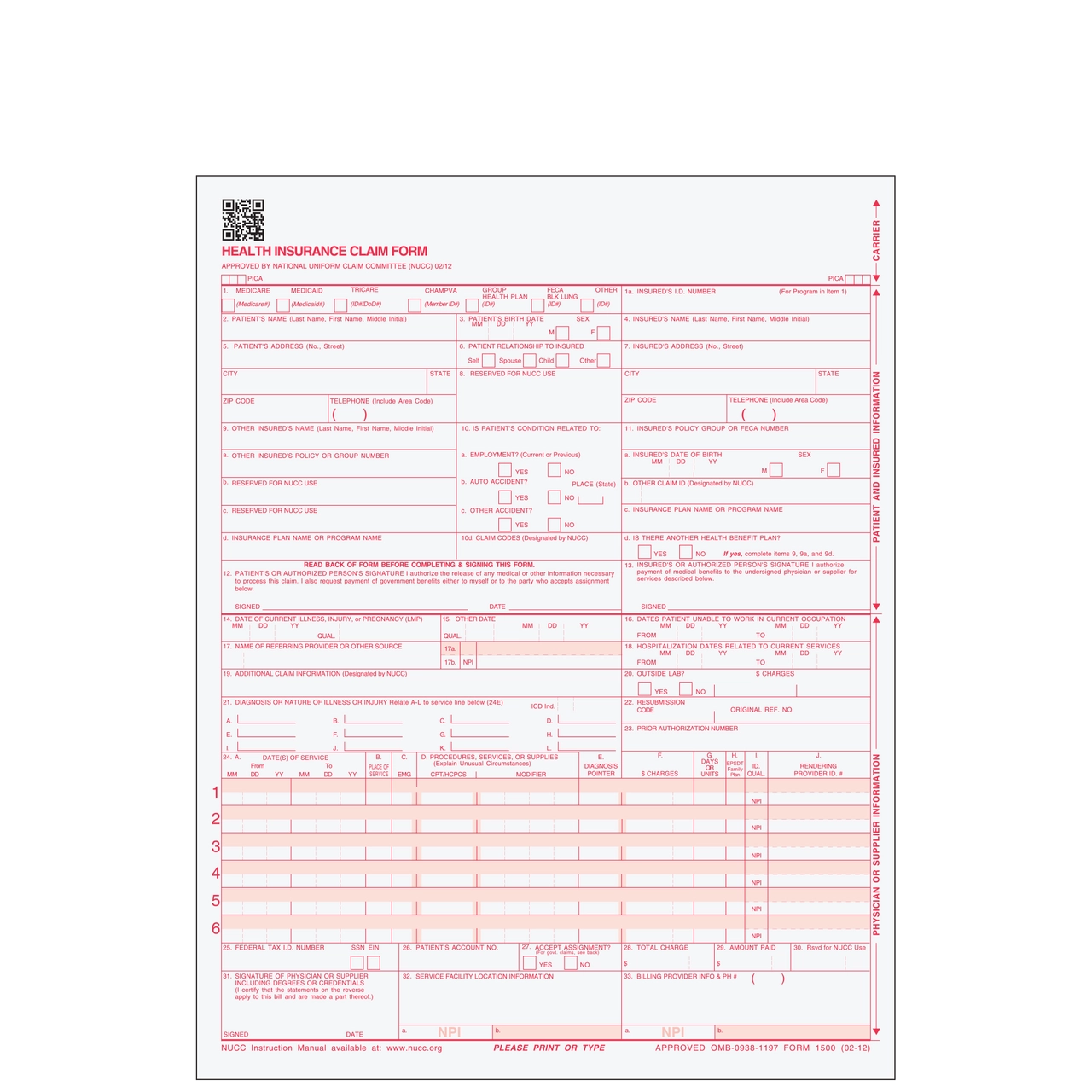 1500NC 0212 1500 Medical Claim Form Laser 02 12 Greatland