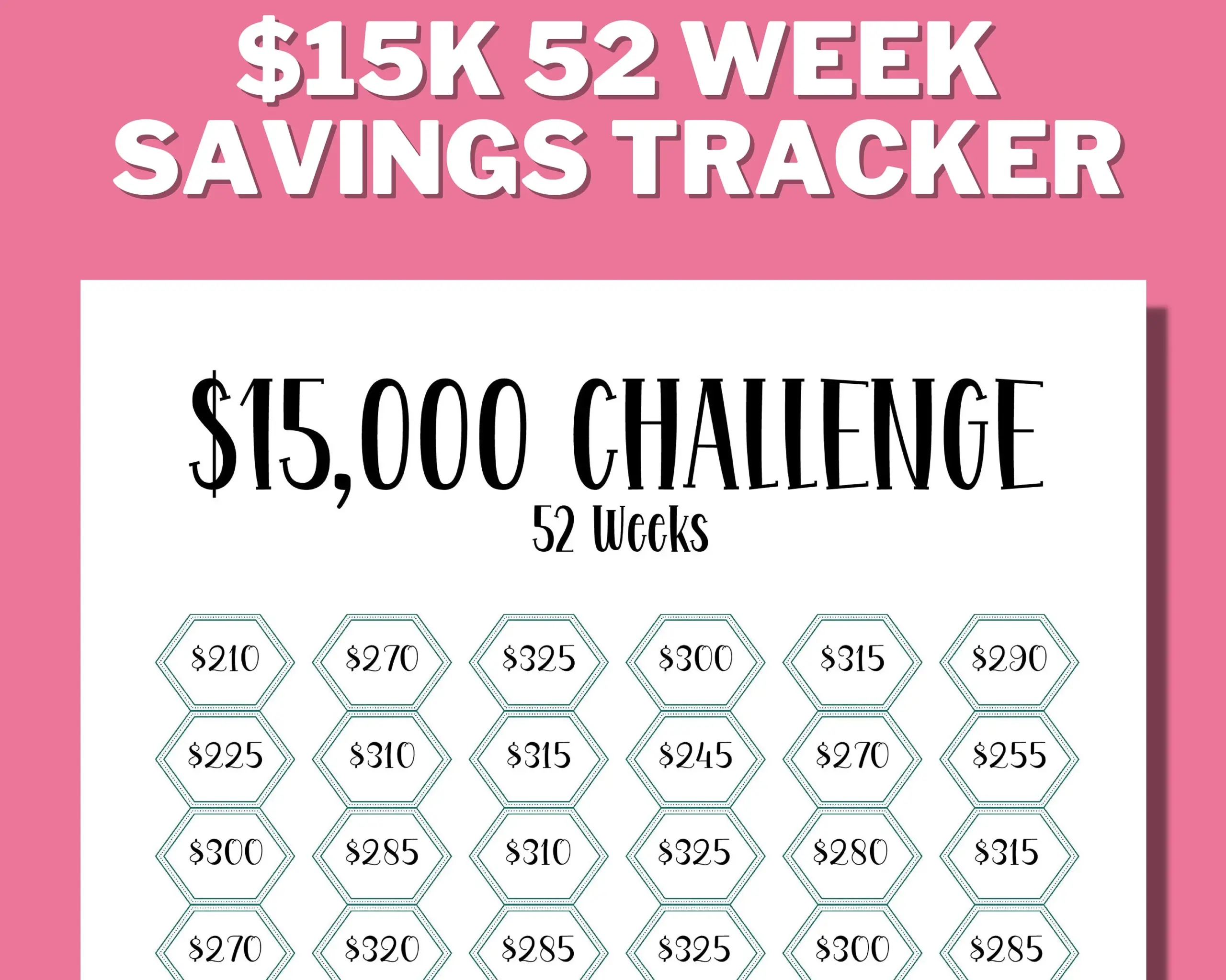 15K 52 Week Savings Challenge Printable 15000 Saving Tracker 15K Challenge Savings Goal Money Challenge A4 US Letter 15000 In 1 Year Etsy