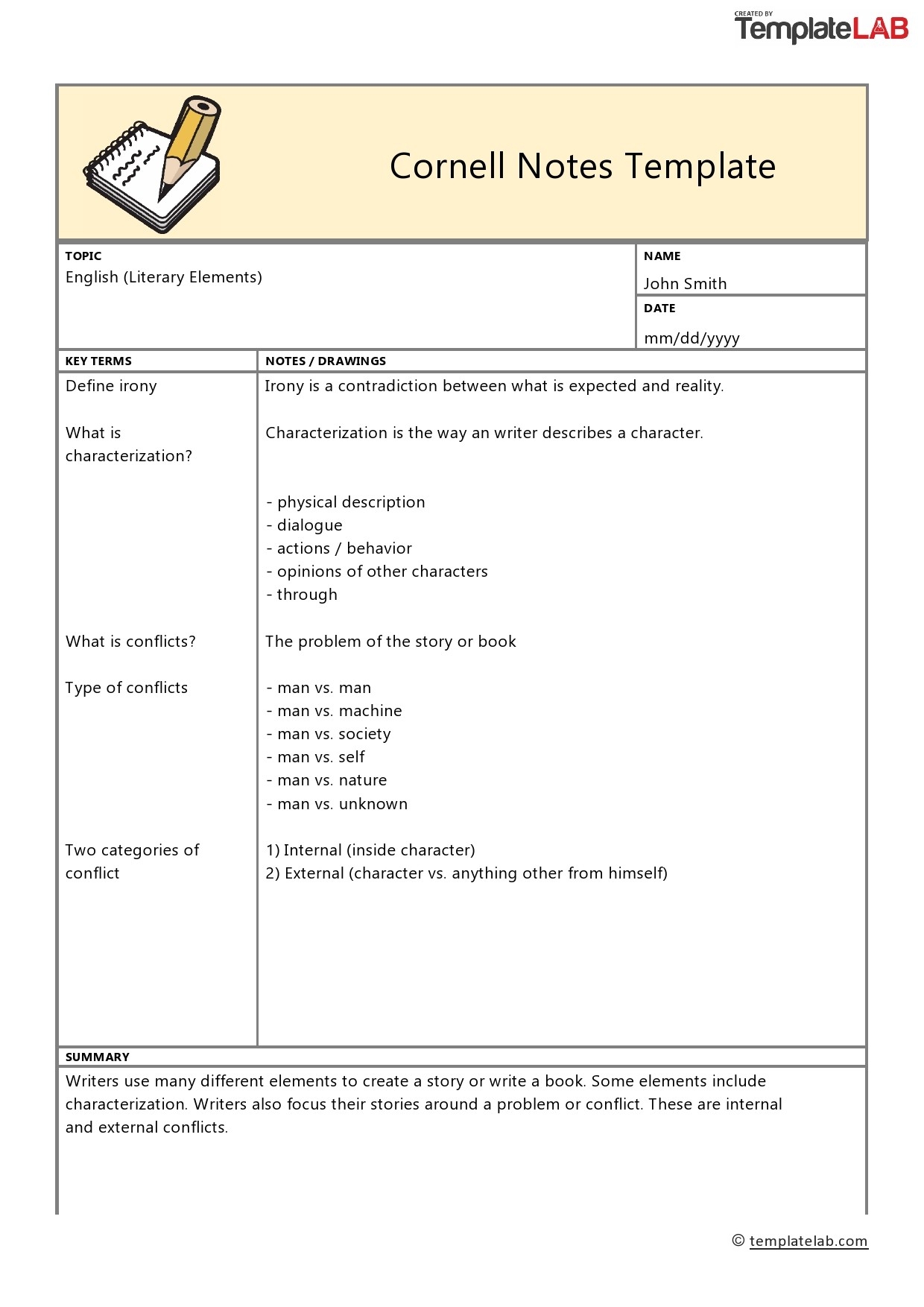 cornell note taking template word