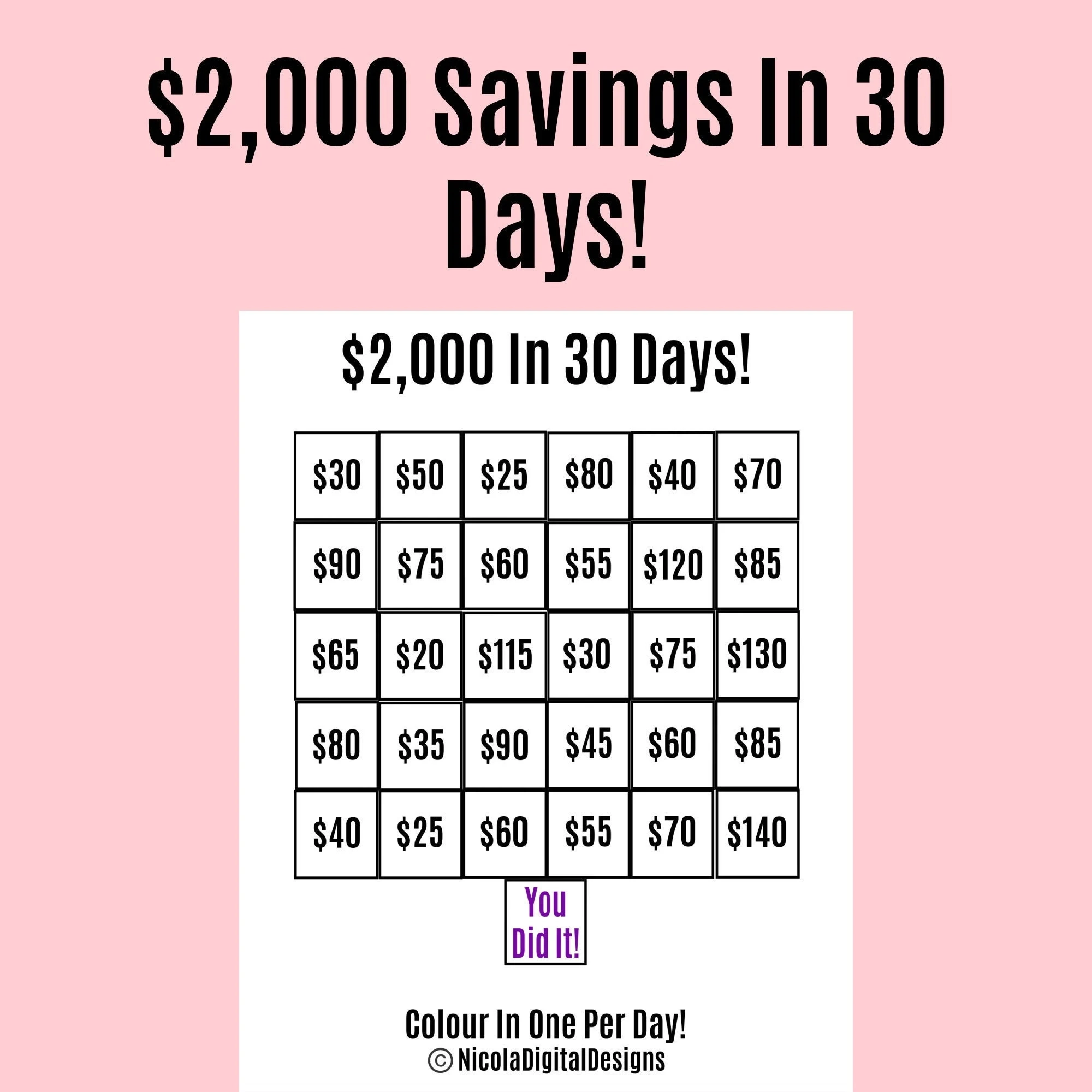 2 000 Money Saving Challenge Printable Save 2 000 In 30 Days Savings Tracker Savings Printable Planner Etsy Finland