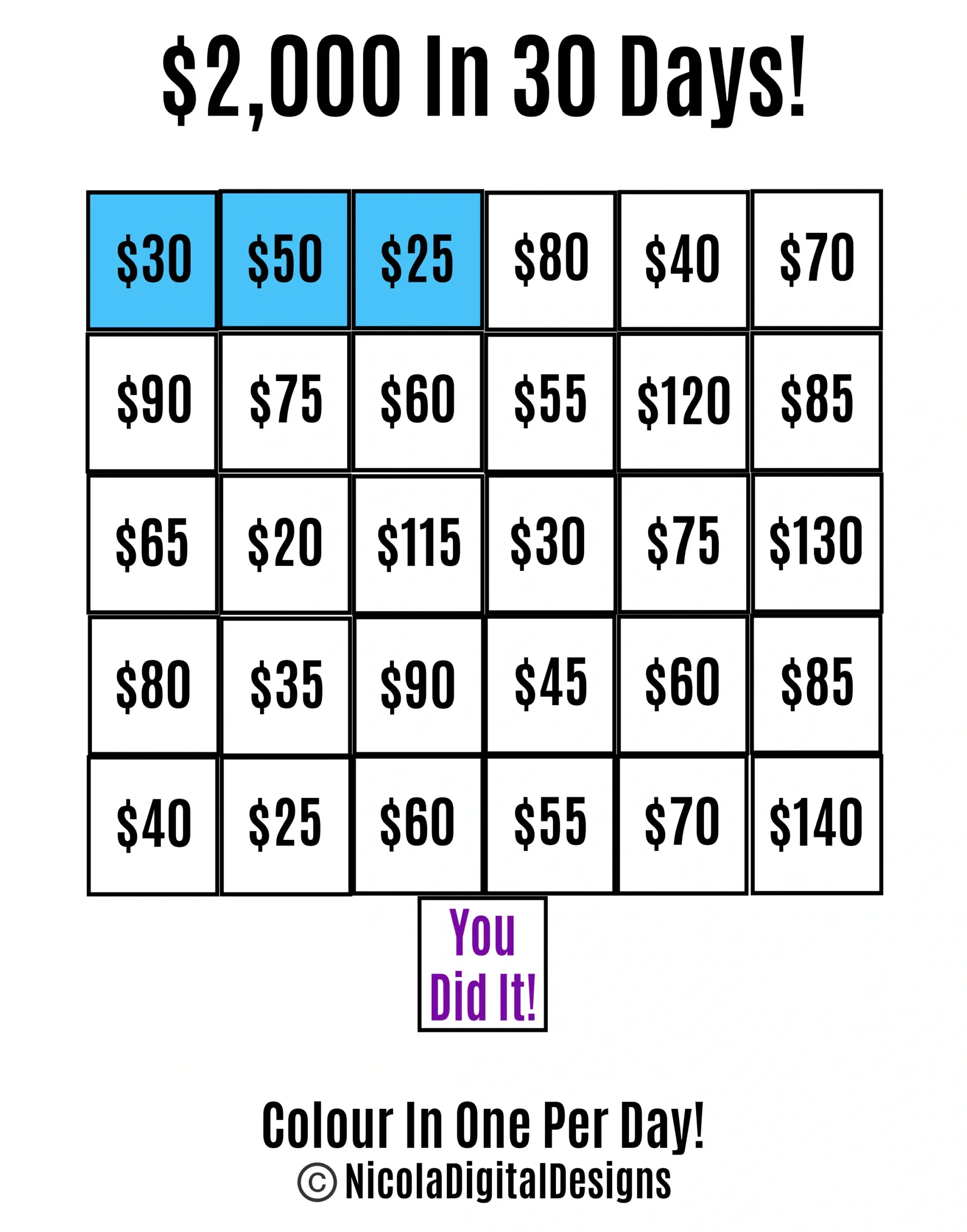 2 000 Money Saving Challenge Printable Save 2 000 In 30 Days Savings Tracker Savings Printable Planner Etsy