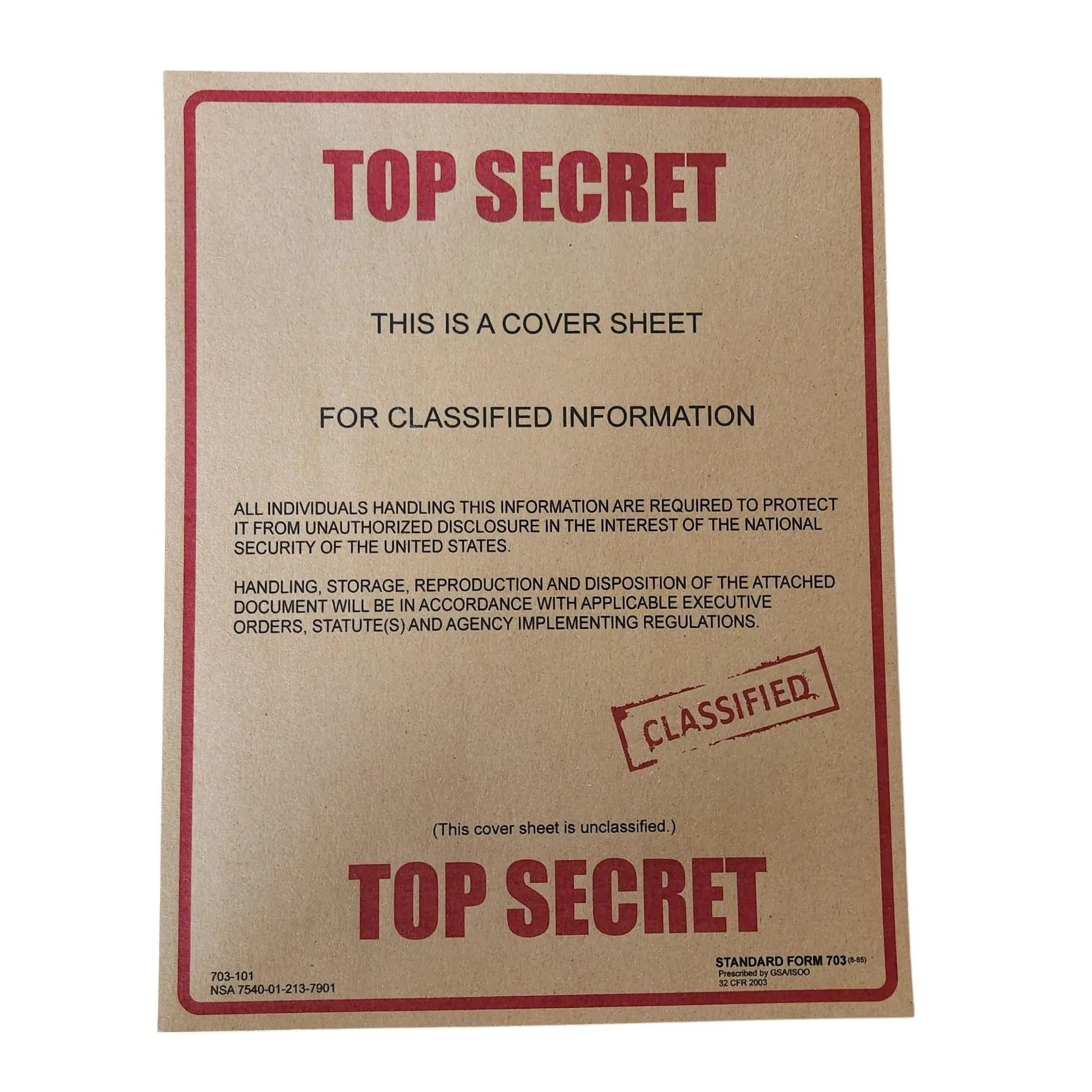 2 X Top Secret Classified Card Stock Cover Sheet 8 5 X 11 Inches For Prop Or Display Wall Art Etsy