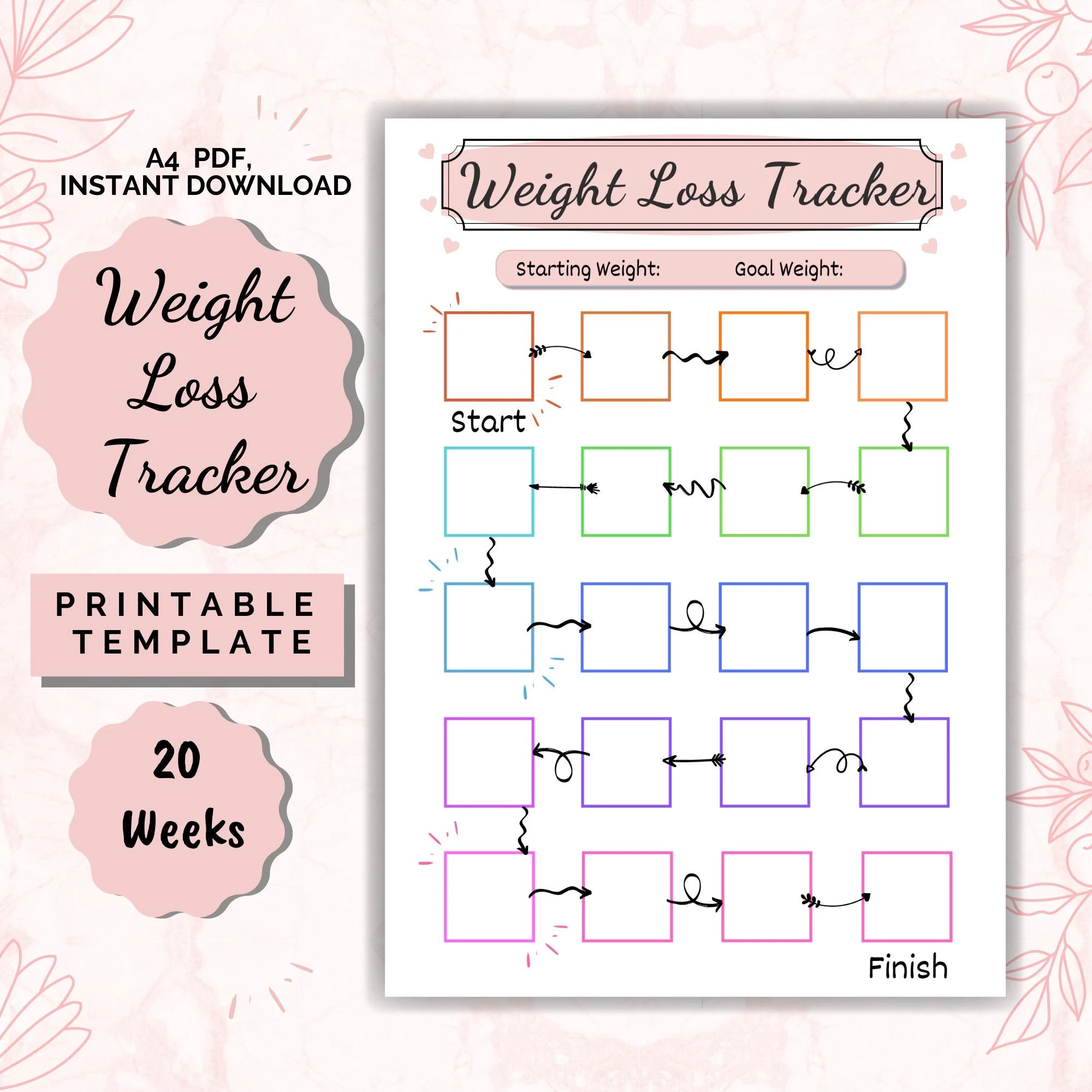 20 Week Weight Loss Tracker Motivational Chart A4 Printable PDF Etsy