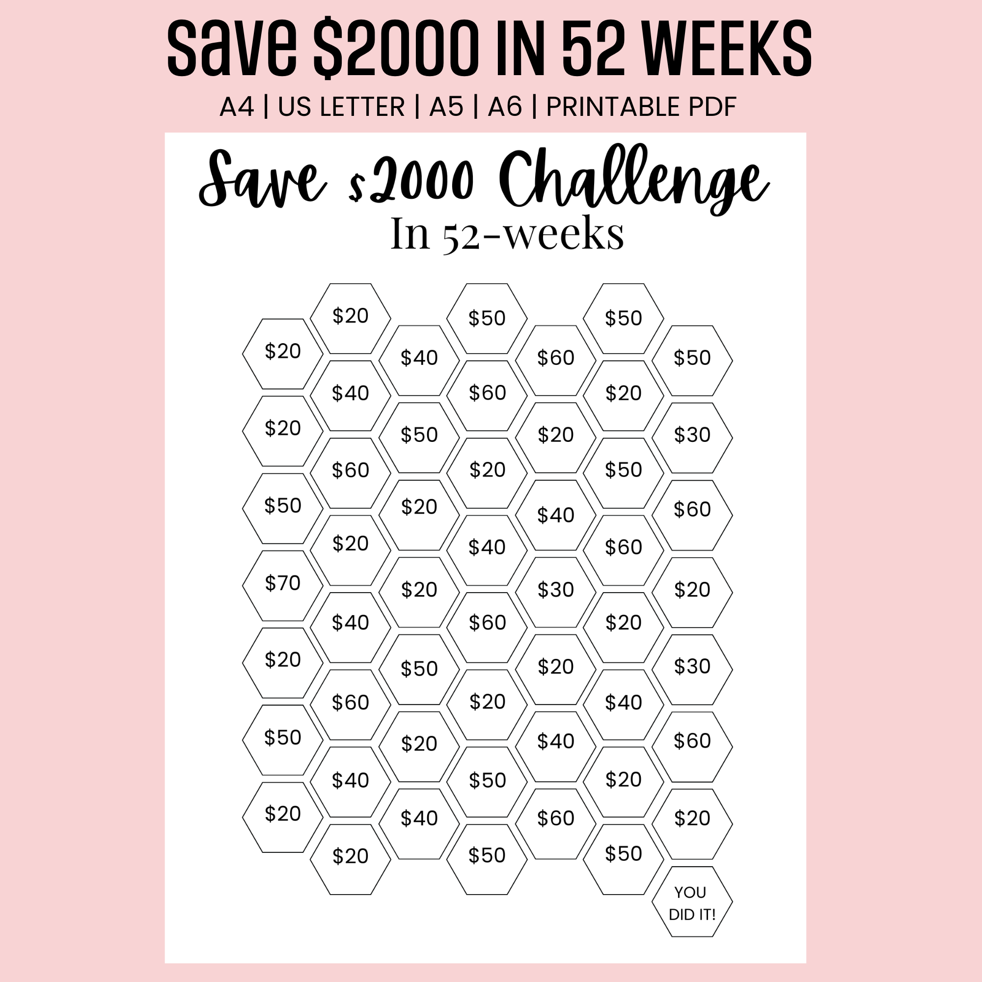  2000 Saving Challenge 52 Weeks