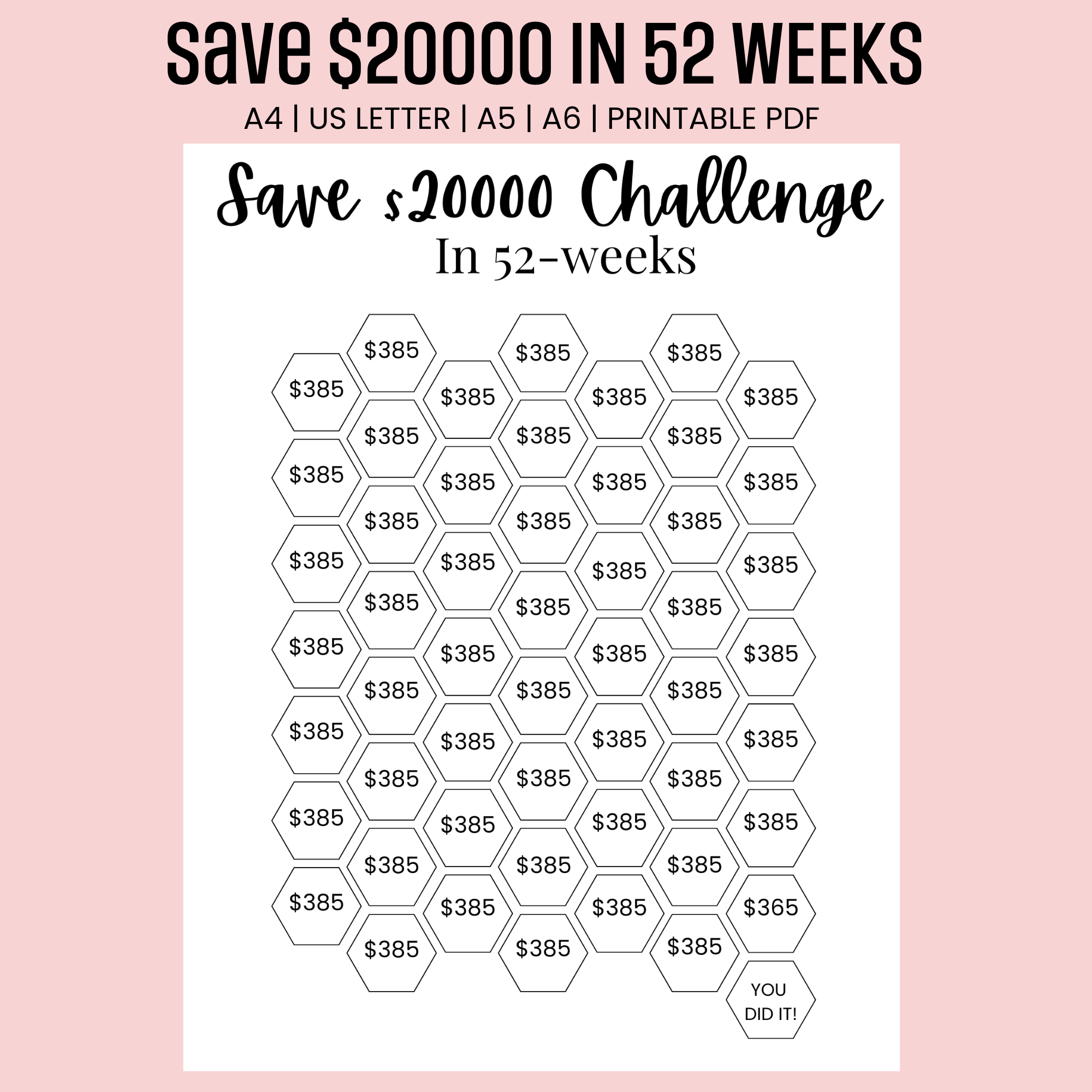  20000 Saving Challenge 52 Weeks