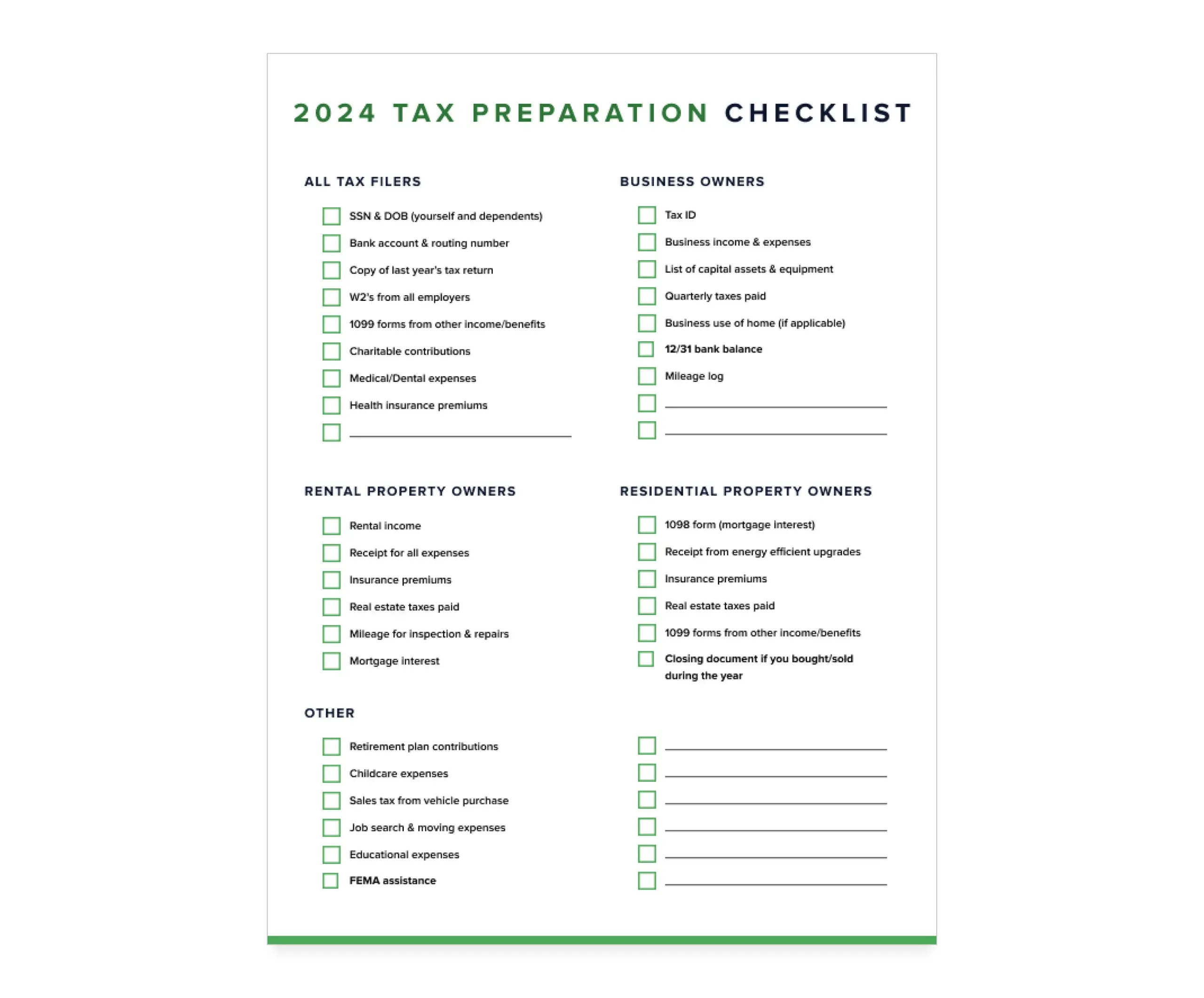 2024 Tax Prep Checklist Self Employed Tax Preparation Printables Instant Download Accounting Etsy
