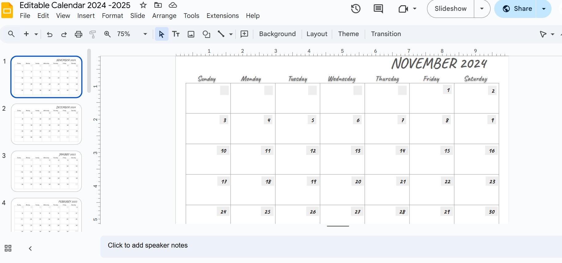2025 2026 Monthly Calendar Google Slides Template A4 Landscape digital Download Etsy