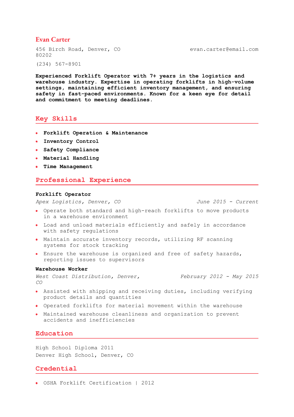 25 Best Forklift Operator Resume Examples And Templates For 2026 ResumeBuilder