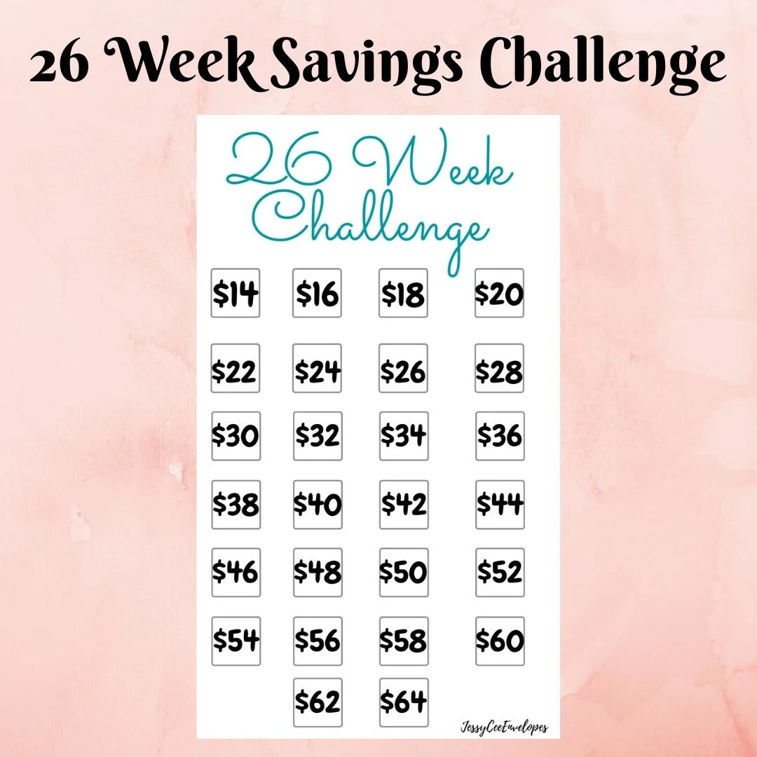 26 Week Savings Challenge Cash Envelope Tracker PDF Etsy