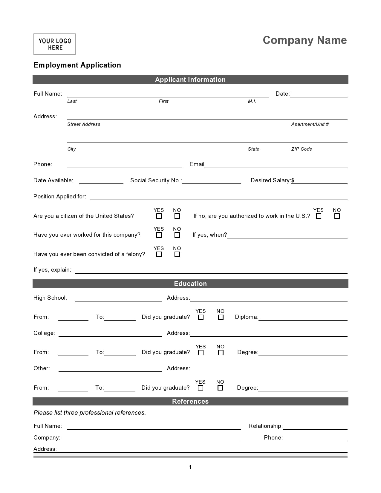 printable simple job application form