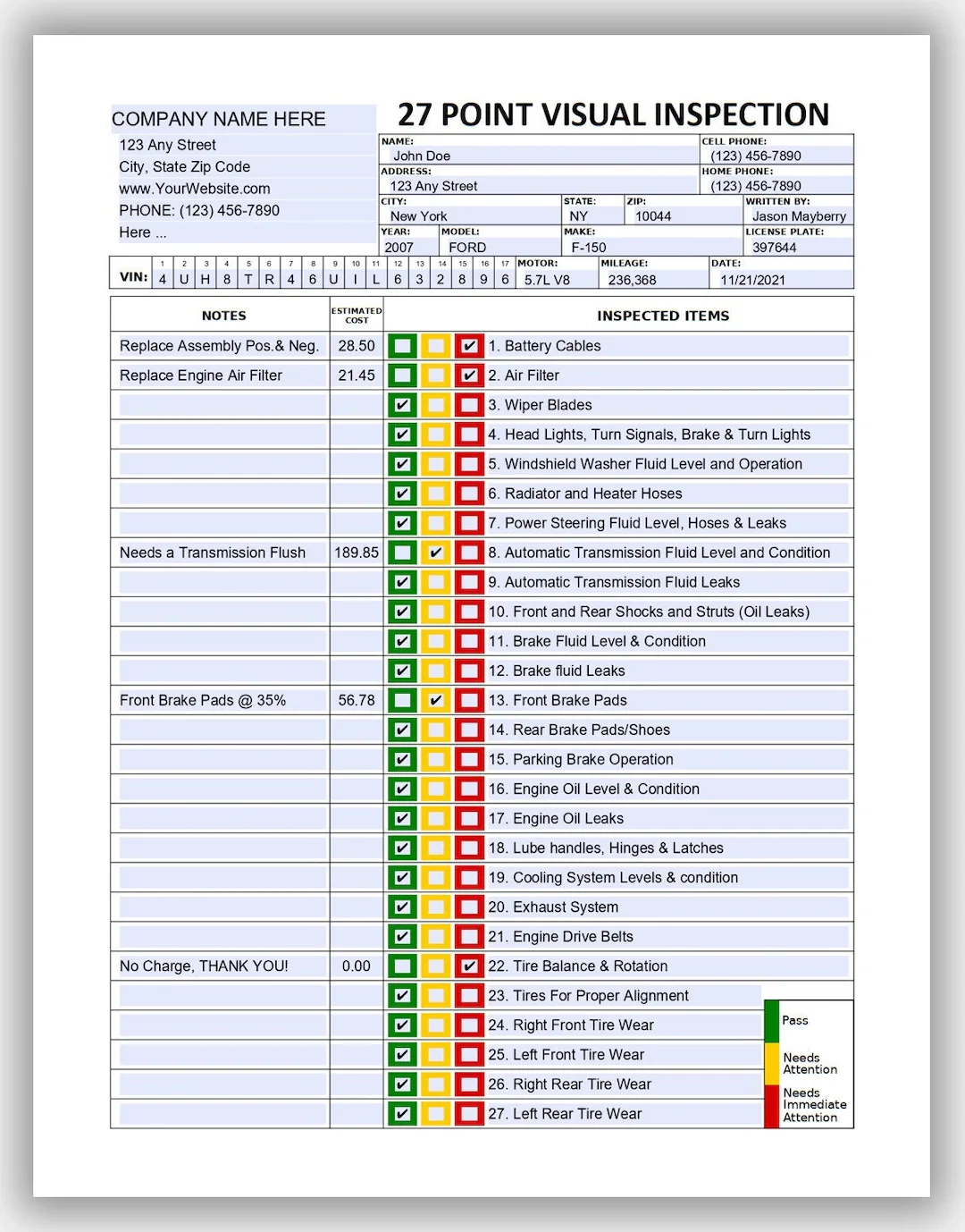 27 Point Visual Vehicle Inspection Form Fillable PDF Multi point Vehicle Inspection Checklist Printable Vehicle Inspection Worksheet Etsy