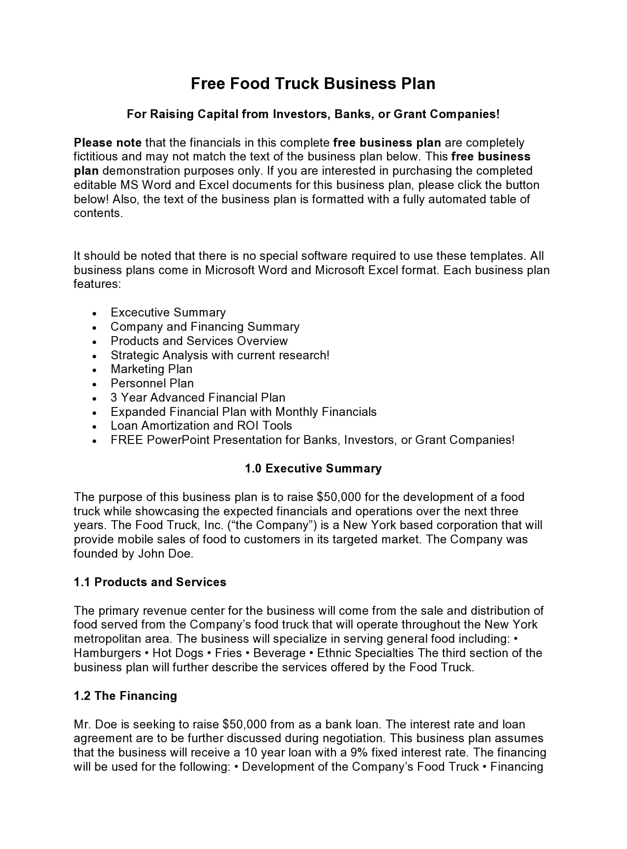 truck business plan template