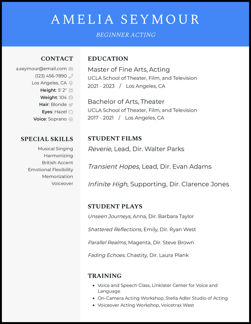 beginner acting resume template