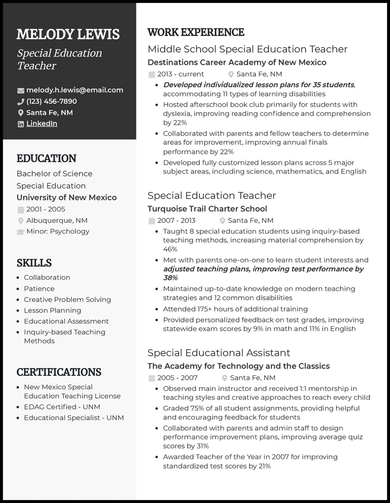 special ed teacher resume