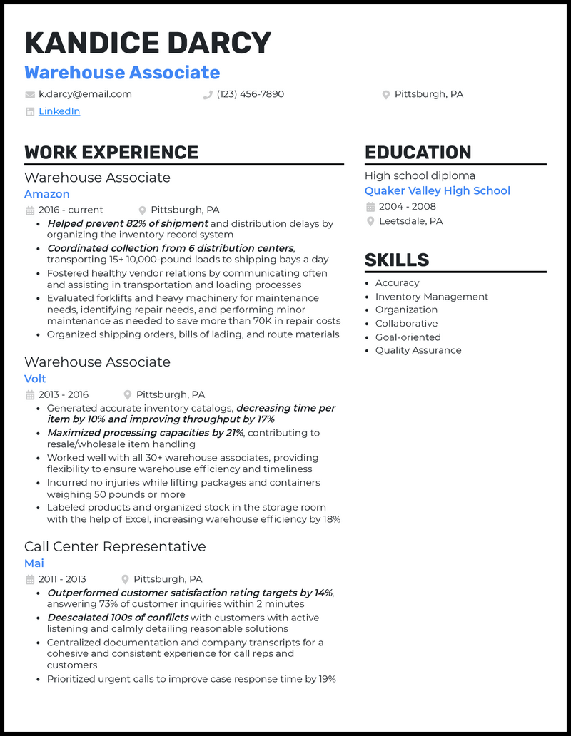 3 Warehouse Associate Resume Examples That Work In 2026