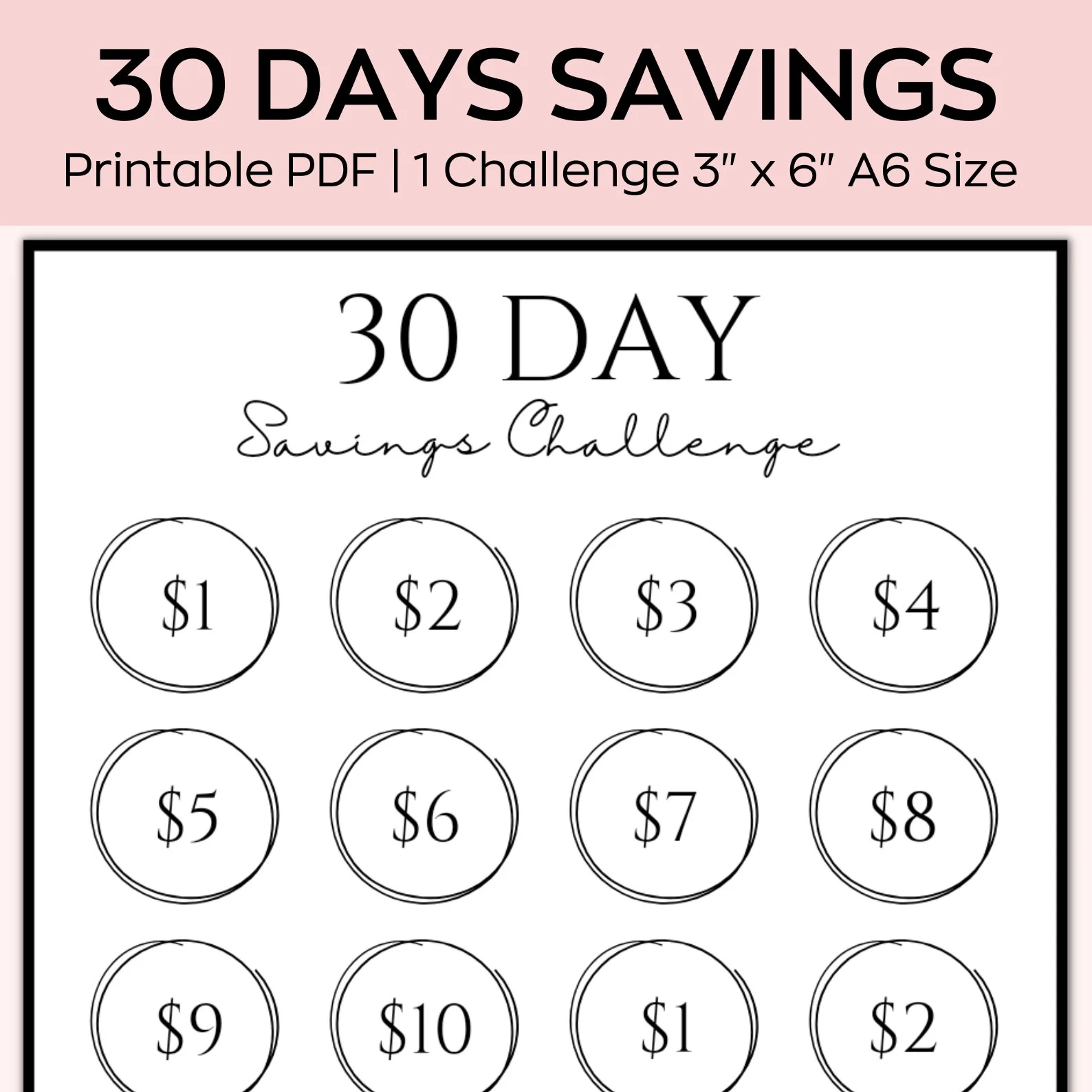 30 Day Savings Challenge Mini Savings Challenge Save Dollars Low Budget Planner Saving Printable Tracker Fits A6 Cash Envelope Etsy