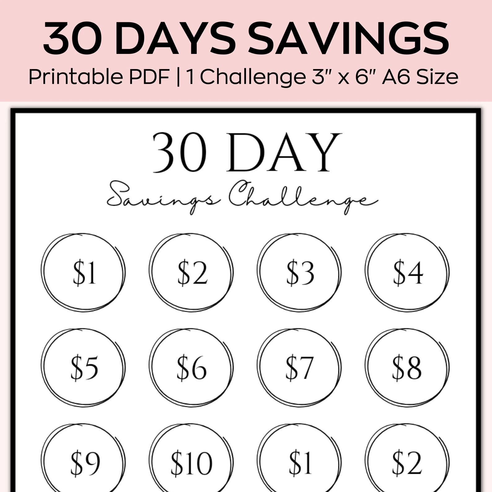 30 Day Savings Challenge Mini Savings Challenge Save Dollars Low Budget Planner Saving Printable Tracker Fits A6 Cash Envelope Etsy