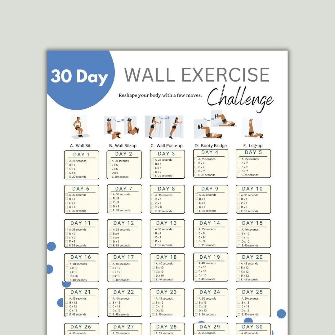 30 Day Wall Exercise Challenge Printable Wall Fitness Quick Workout Digital Reshape Body Wall Pilates Etsy