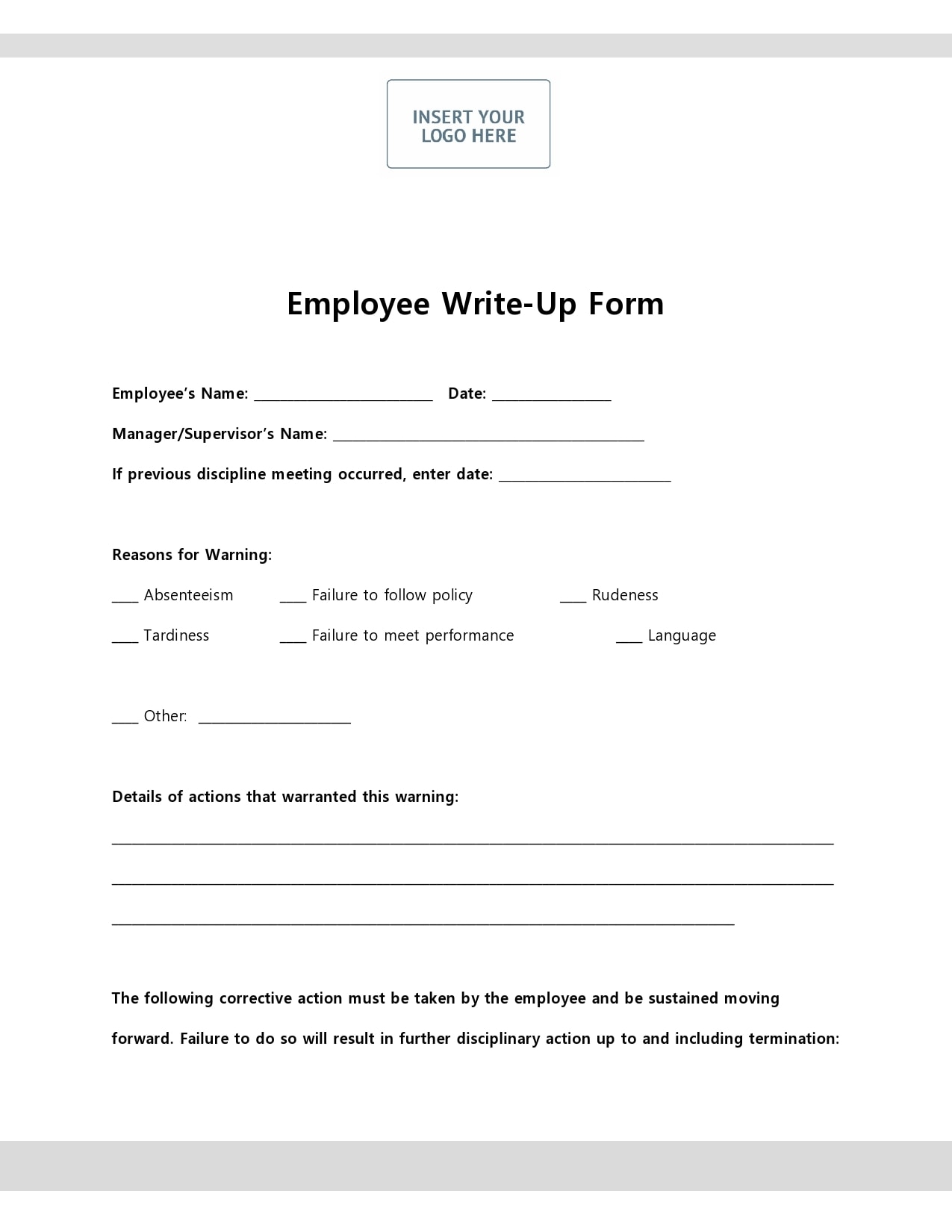 free printable blank write up form