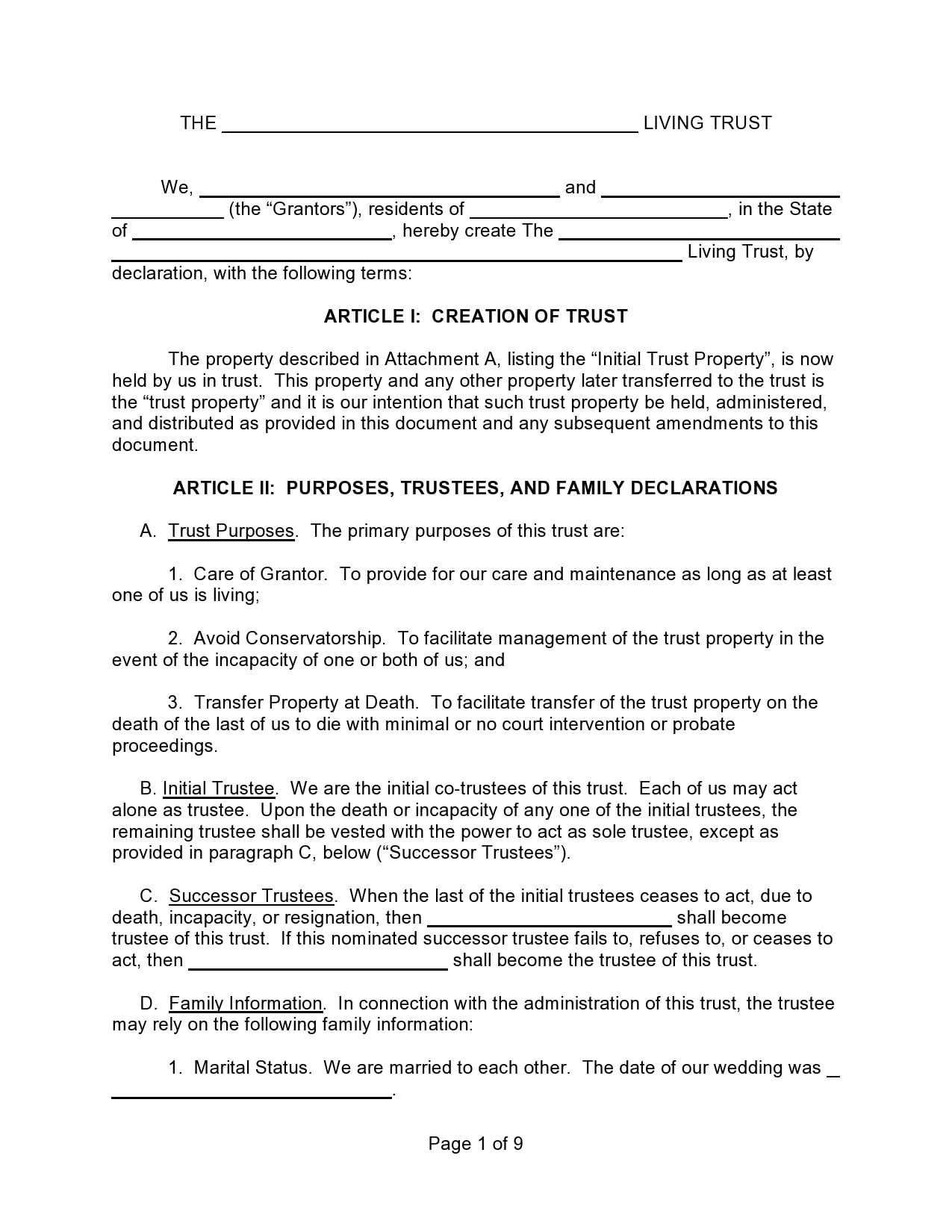 free printable living trust forms