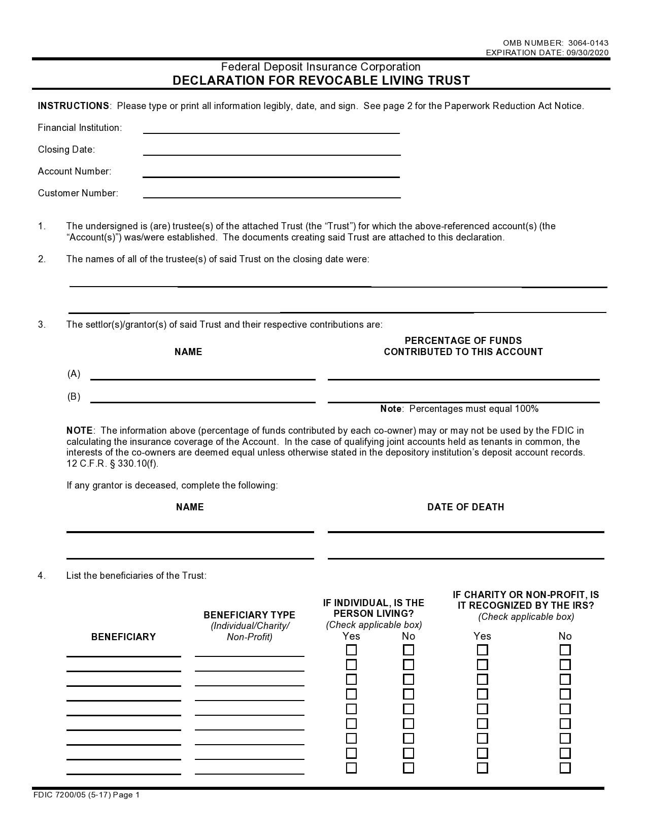 printable living trust forms