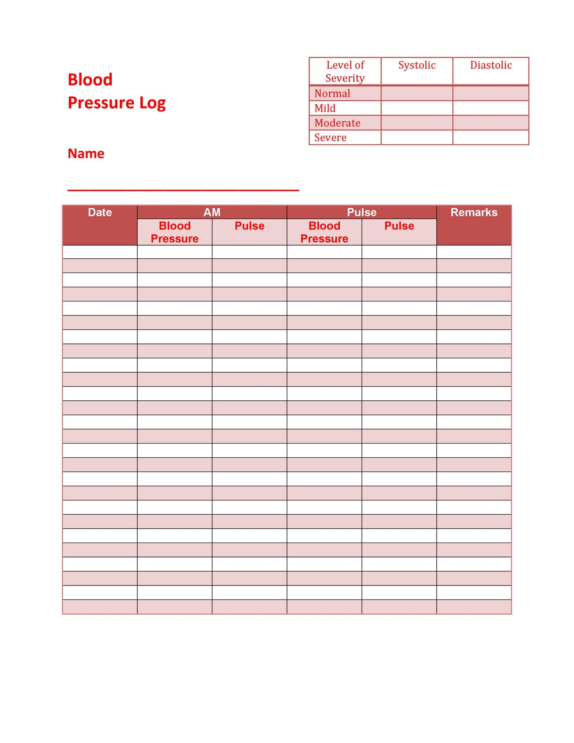 blood pressure log sheets free