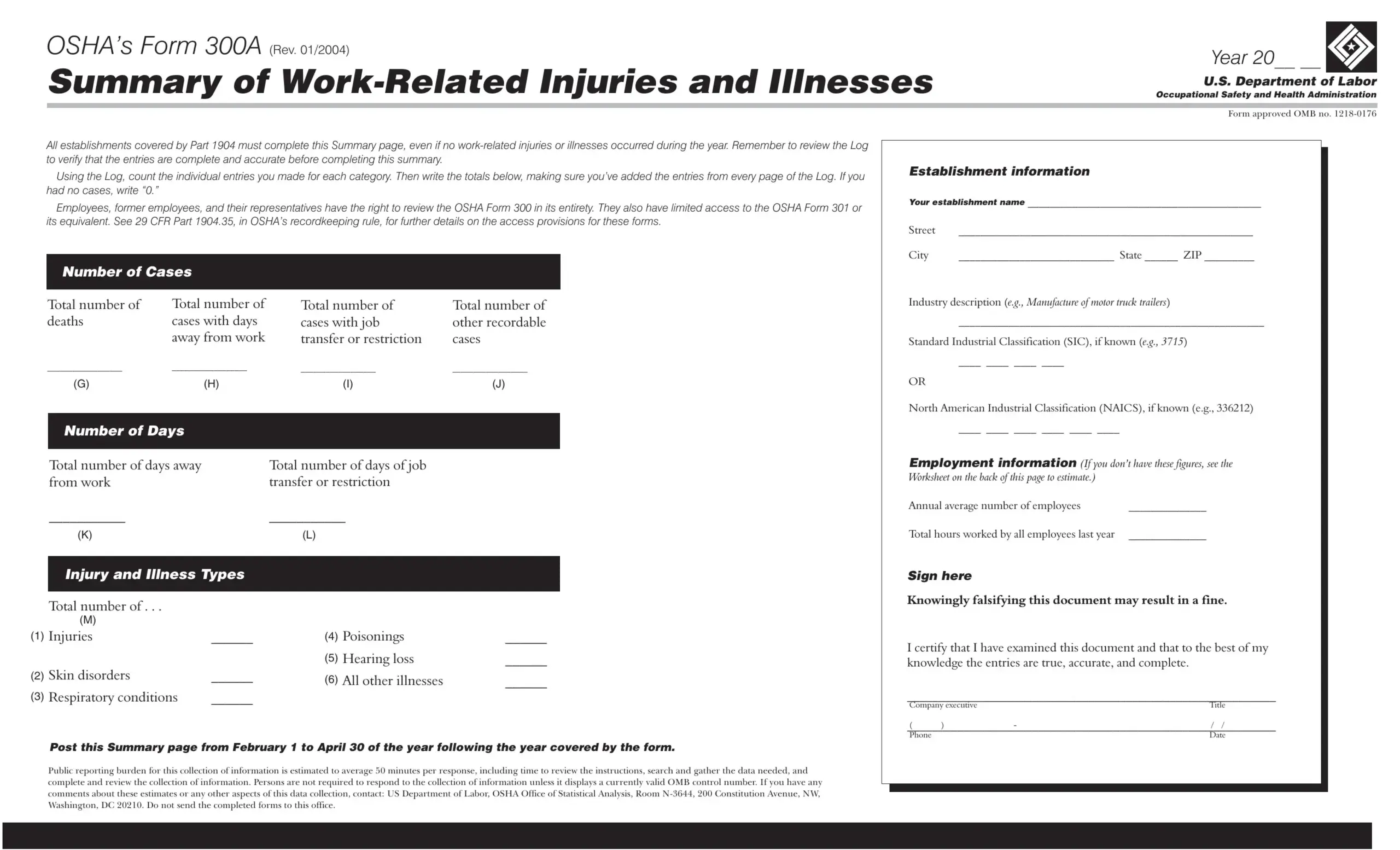 300A Osha Form Fill Out Printable PDF Forms Online