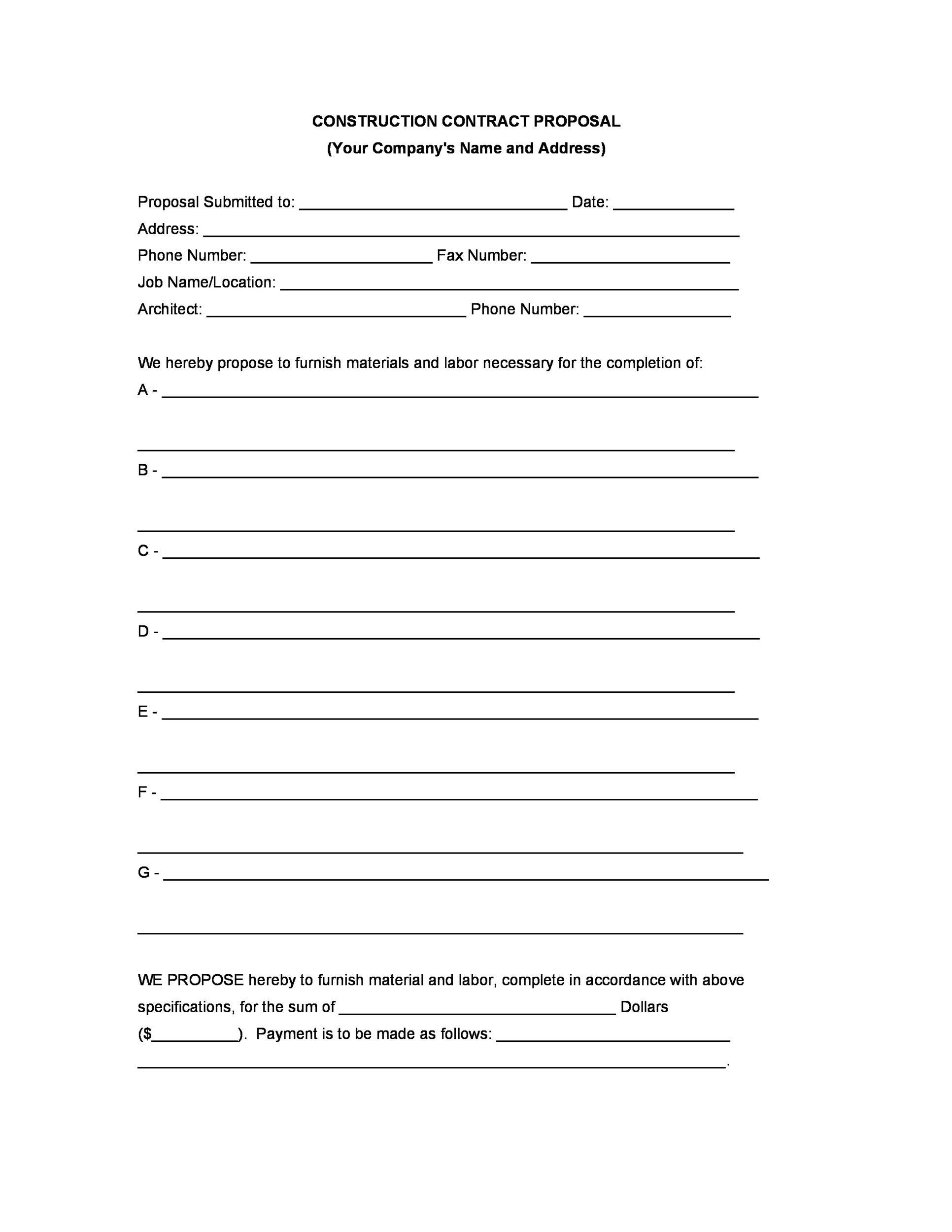 free printable contractor bid forms