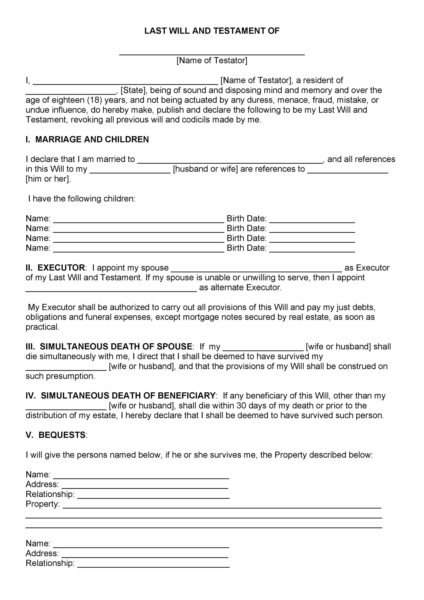 printable simple will form