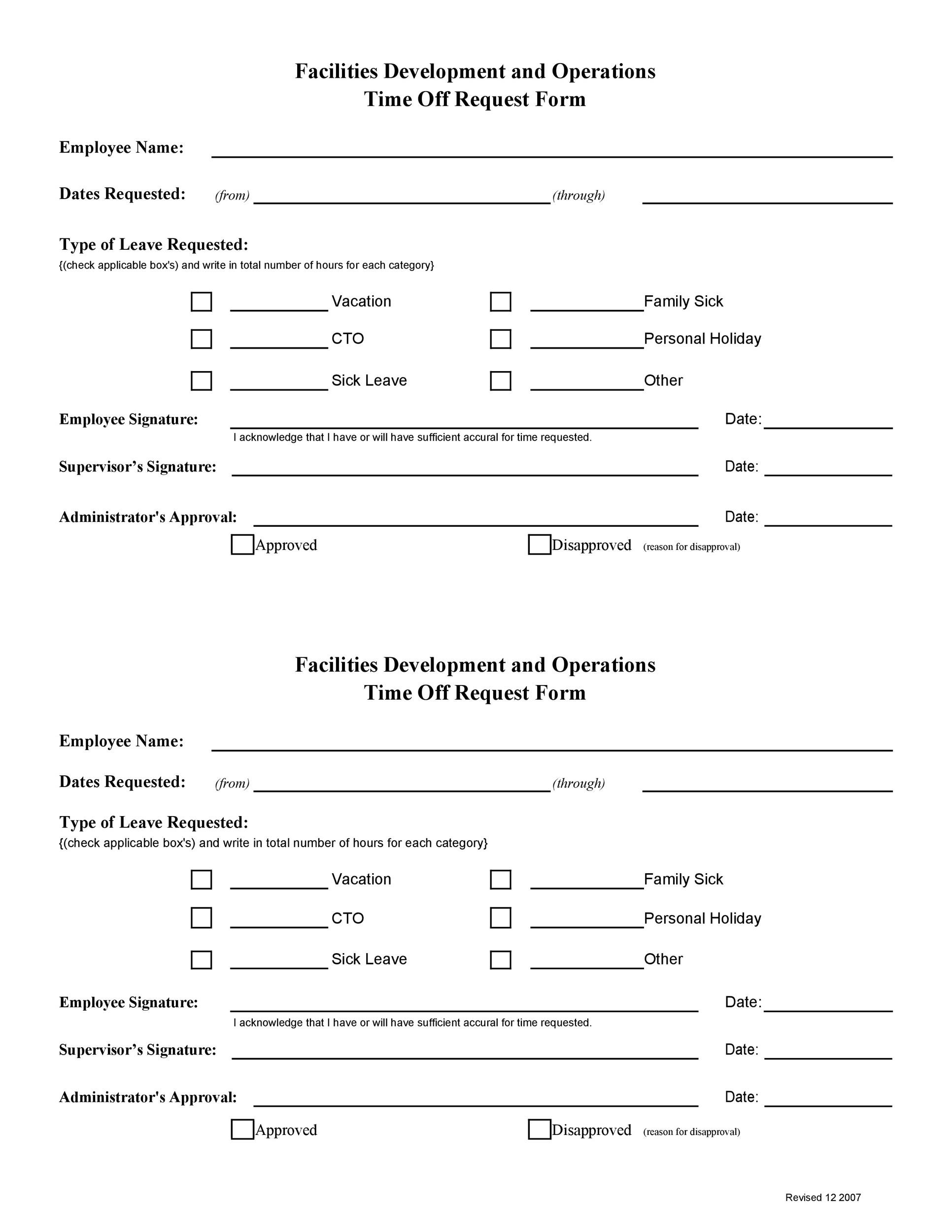 free printable time off request form